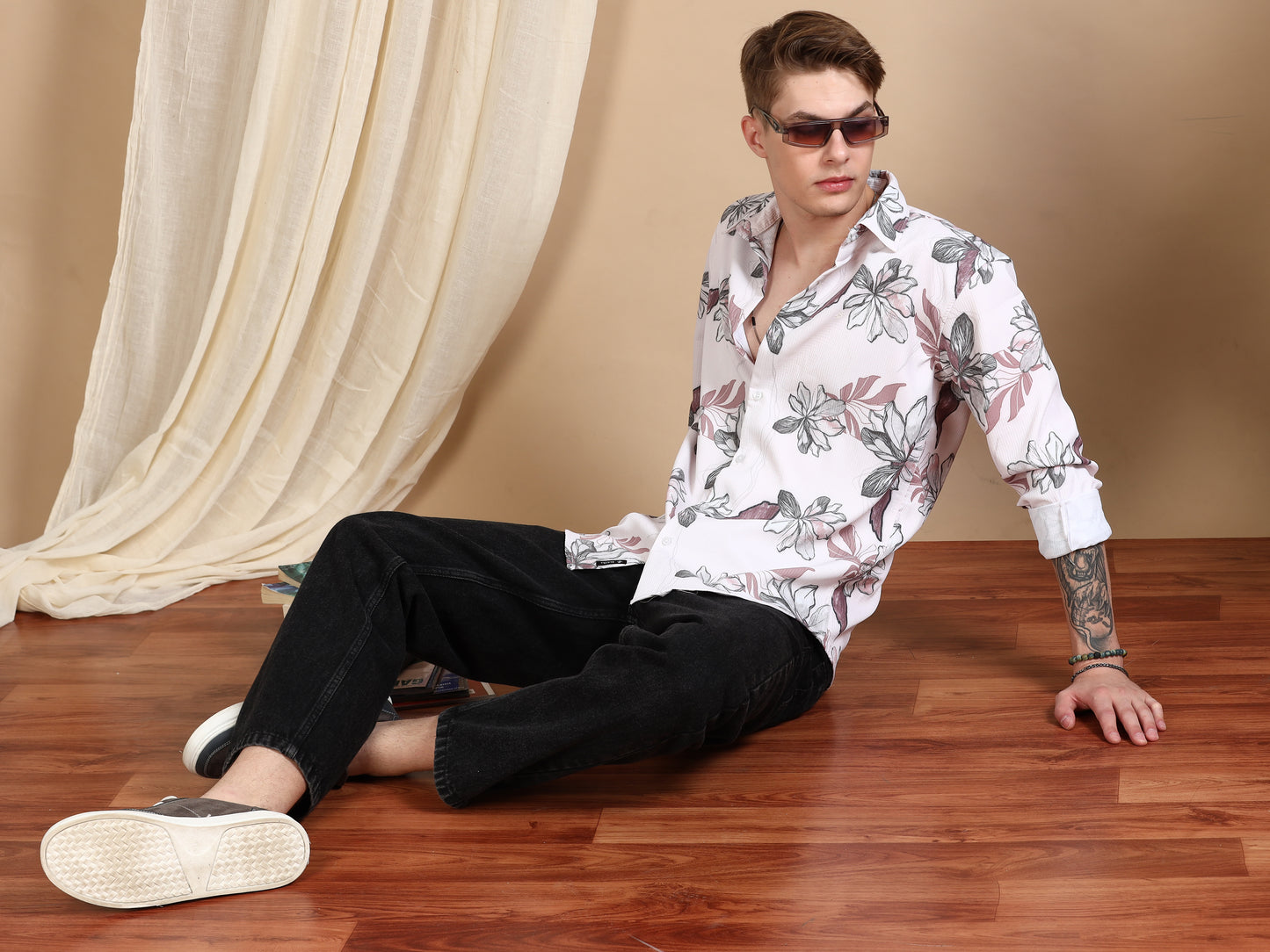 Pink Printed Crushed Shirt for Men