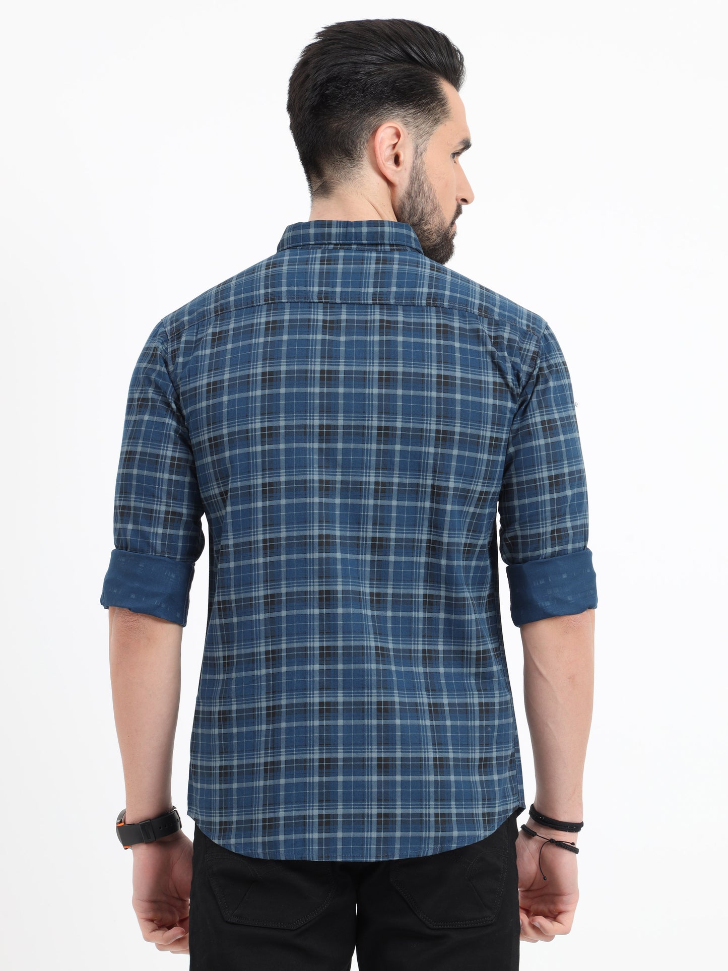 Full Sleeve Tartan Navy Blue Check Shirt for Men