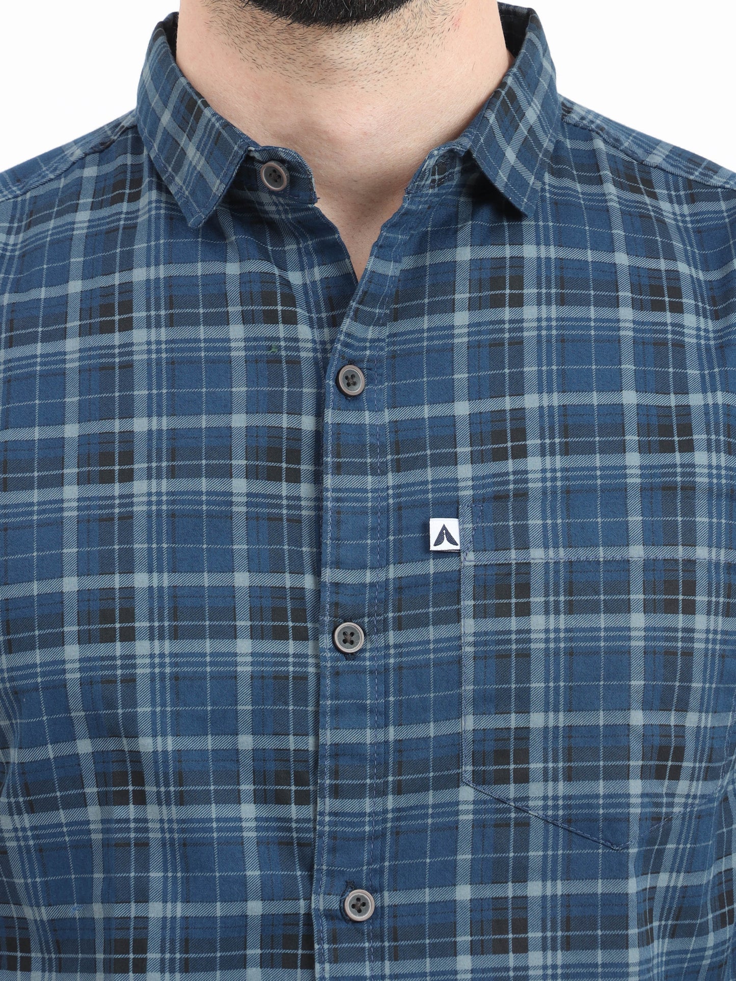 Full Sleeve Tartan Navy Blue Check Shirt for Men