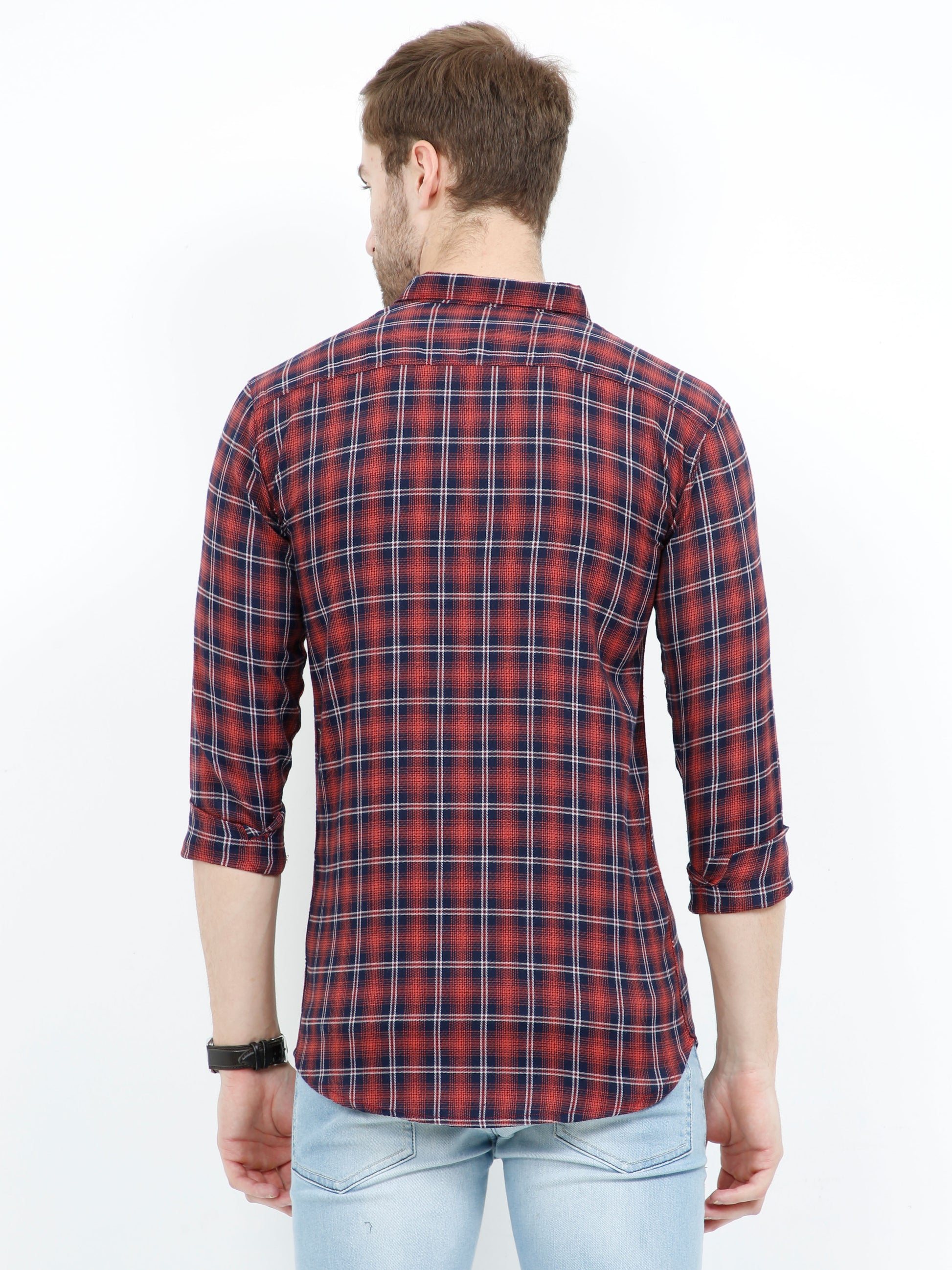 Peach Cotton Men's Trending Check Shirt with Regular Fit