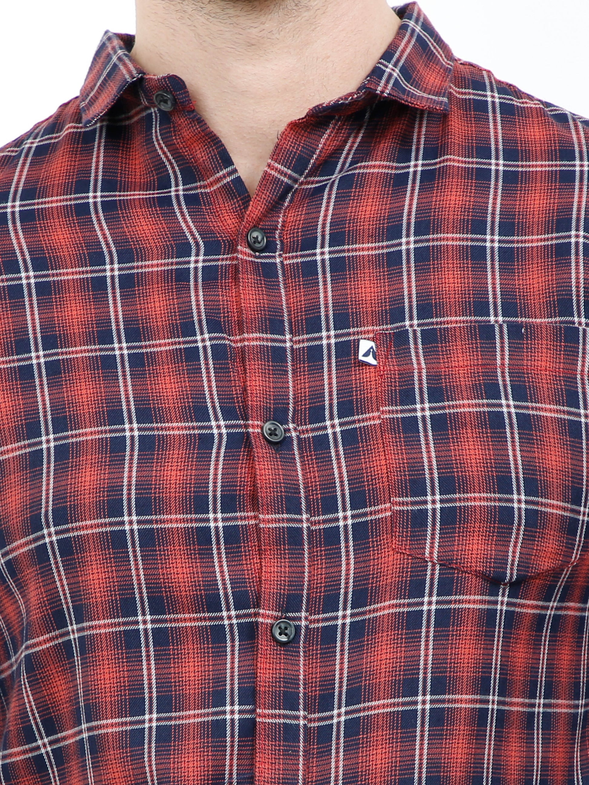 Peach Cotton Men's Trending Check Shirt with Regular Fit