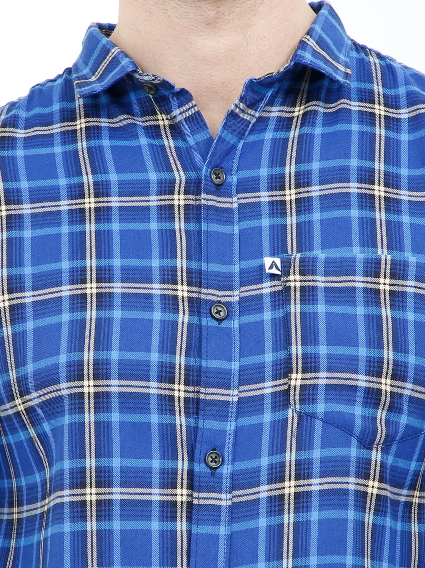 Cotton Royal Blue Check Shirt for Men with Regular Fit