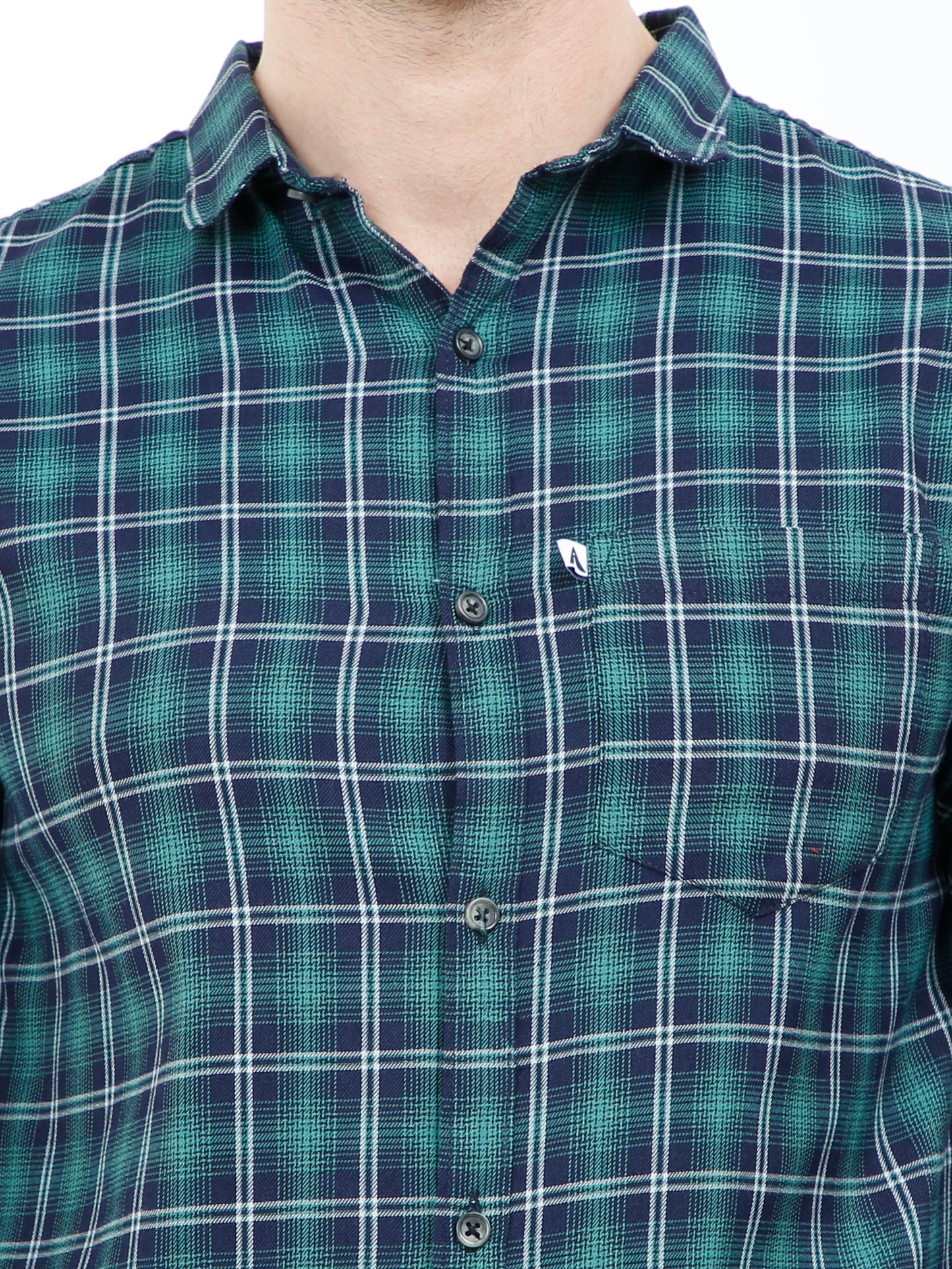 Cotton Regular Fit Mixed Green Check Shirt for Men