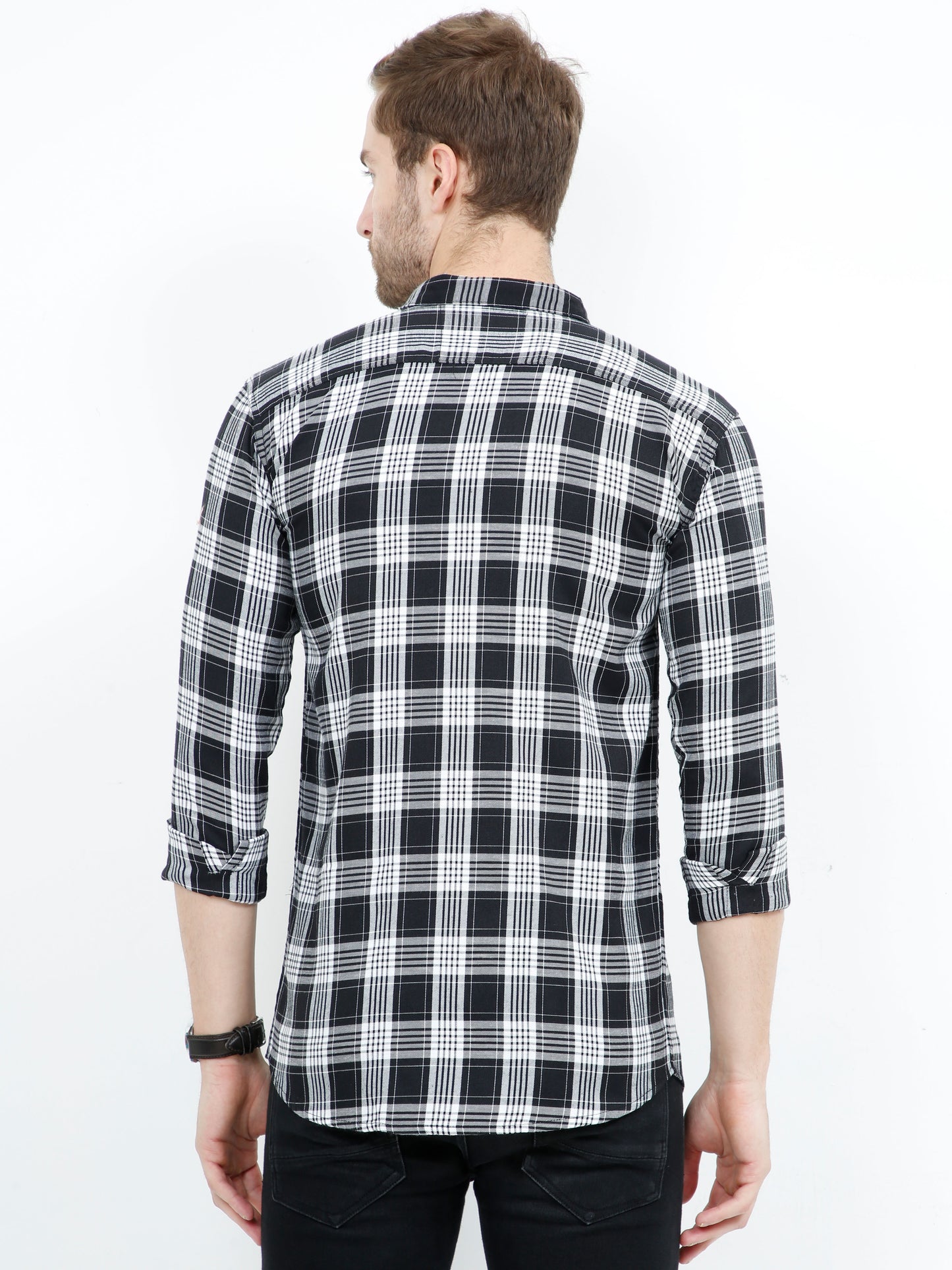Regular Fit Mixed Black and White Plaid Shirt for Men
