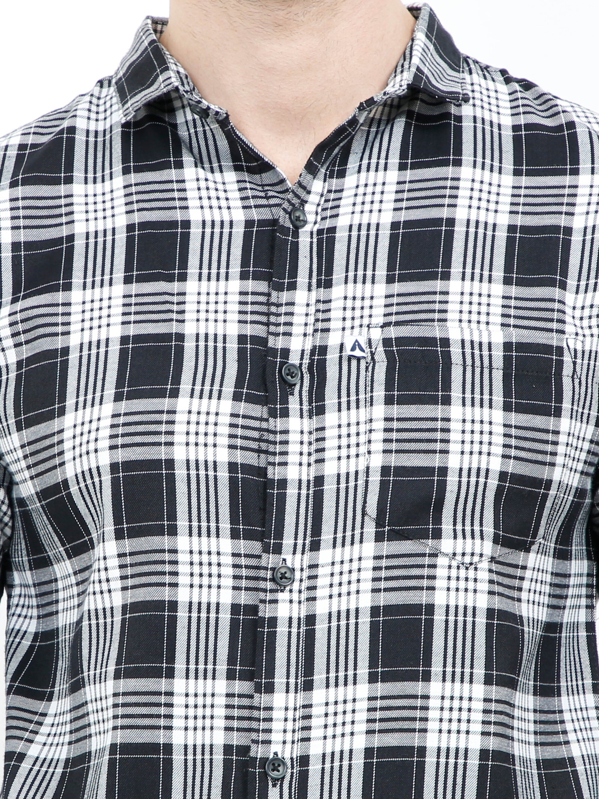Regular Fit Mixed Black and White Plaid Shirt for Men
