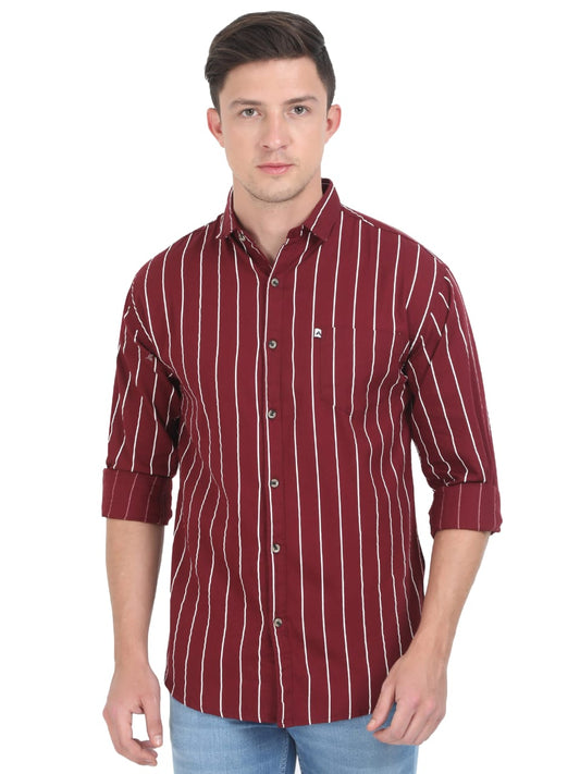 Maroon Stripes Cotton Shirt for Men