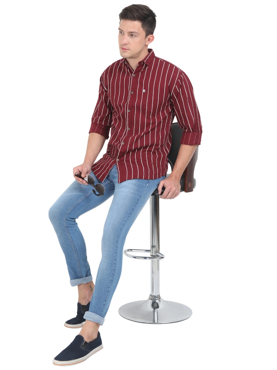 Maroon Stripes Cotton Shirt for Men