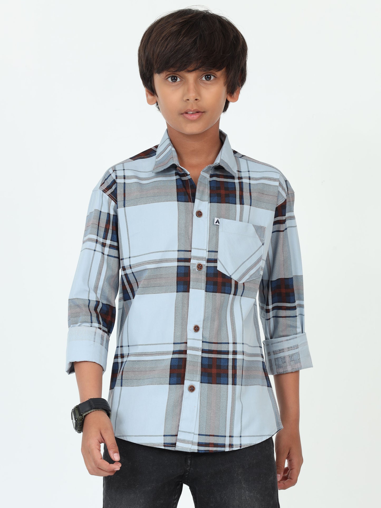 Aquablue Cotton Blend Broad Checked Kids Boys Shirts