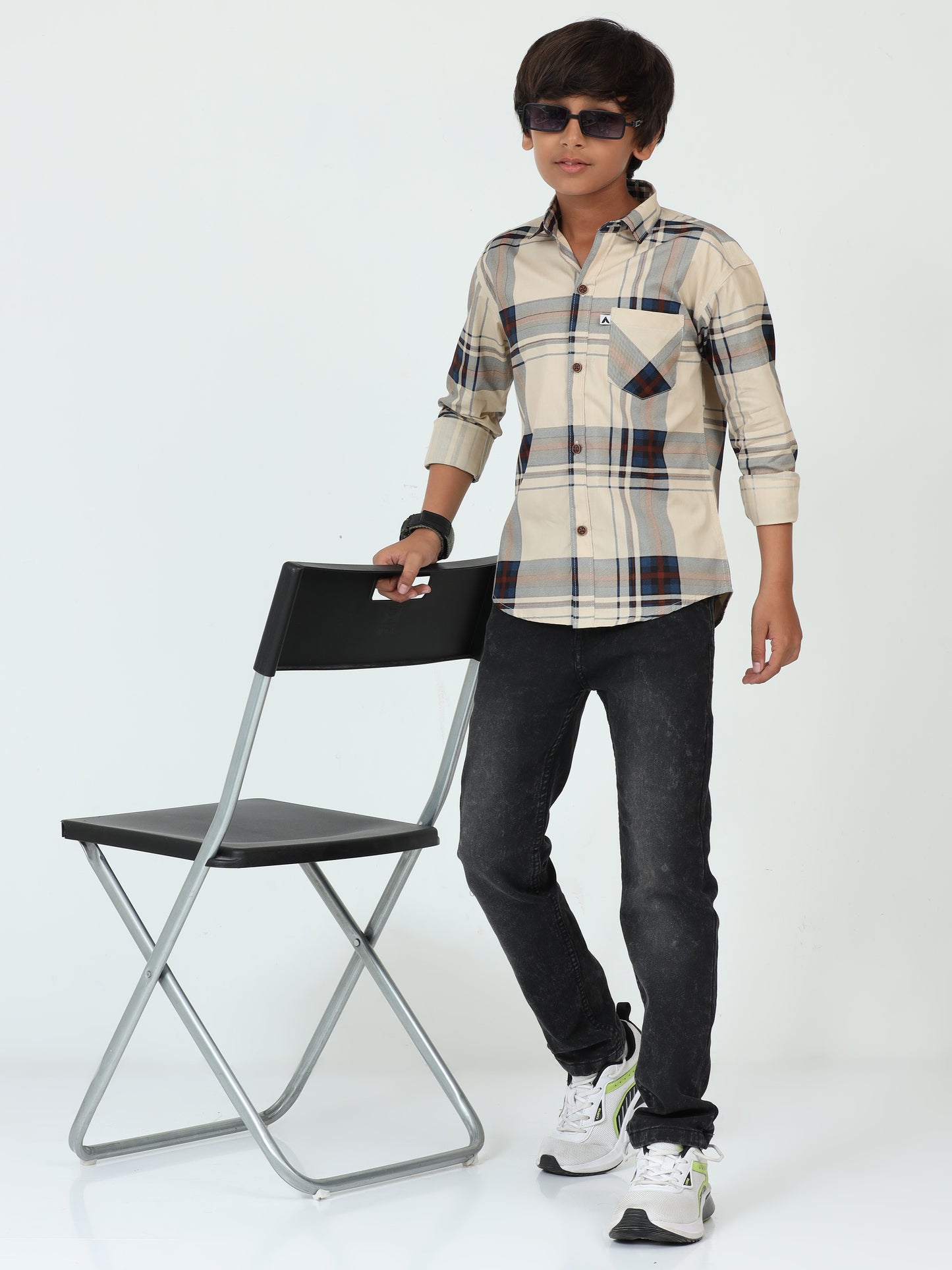 Broadchecks Cotton Blend Boys Yellow Shirt