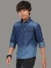 Shade Double Pocket Cut Away Collor  Denim Shirt For Kids