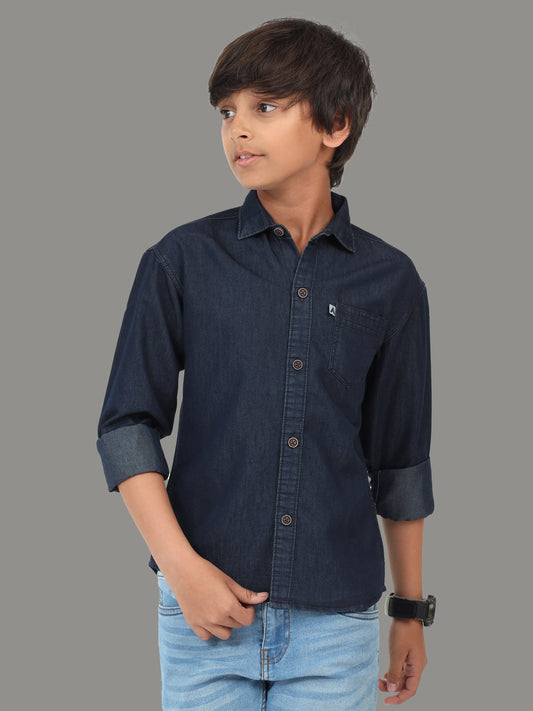 Plain Single Pocket Denim  Cut Away Collor Trending Shirts For Boys