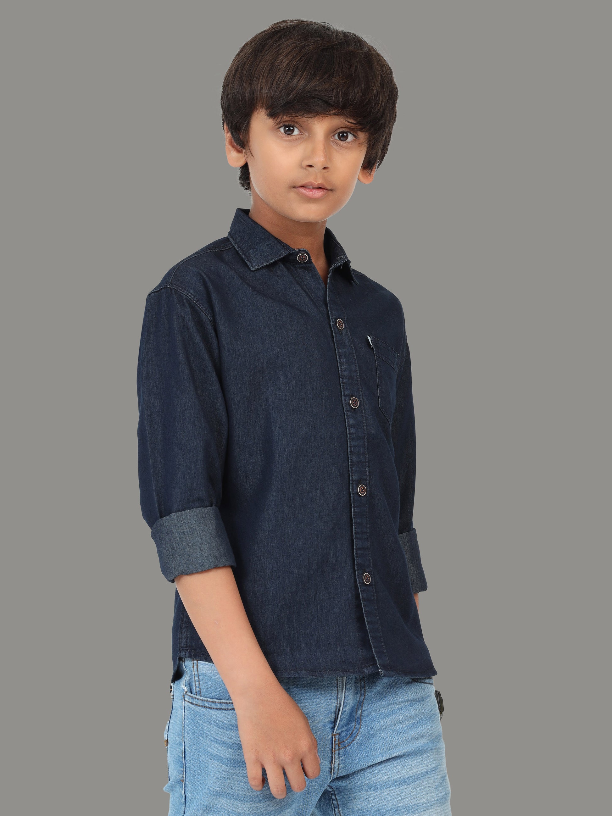 Plain Single Pocket Denim  Cut Away Collor Trending Shirts For Boys