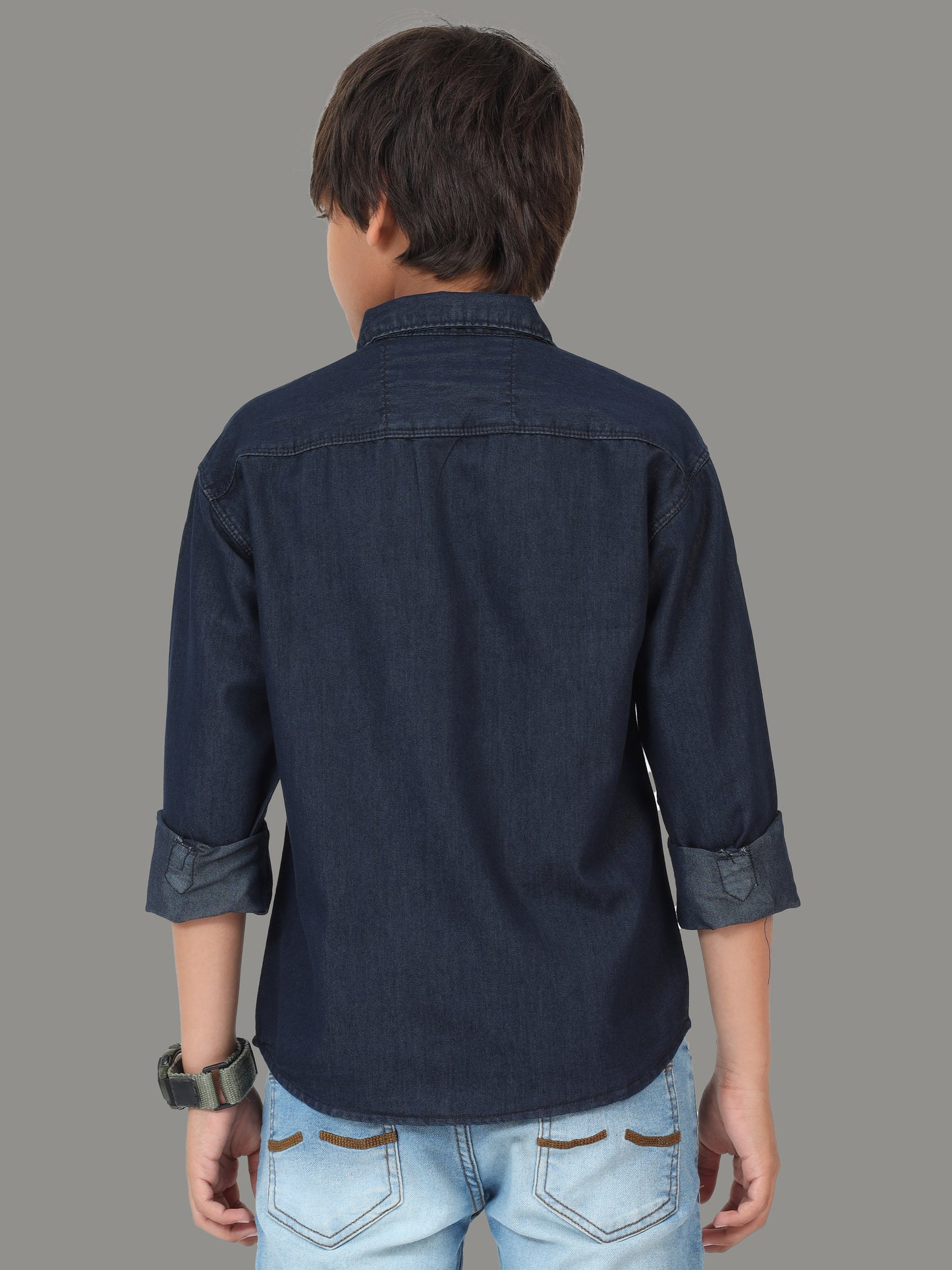 Plain Single Pocket Denim  Cut Away Collor Trending Shirts For Boys