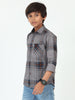 Broadchecks Grey Cotton Blend Checks Shirt For Kids