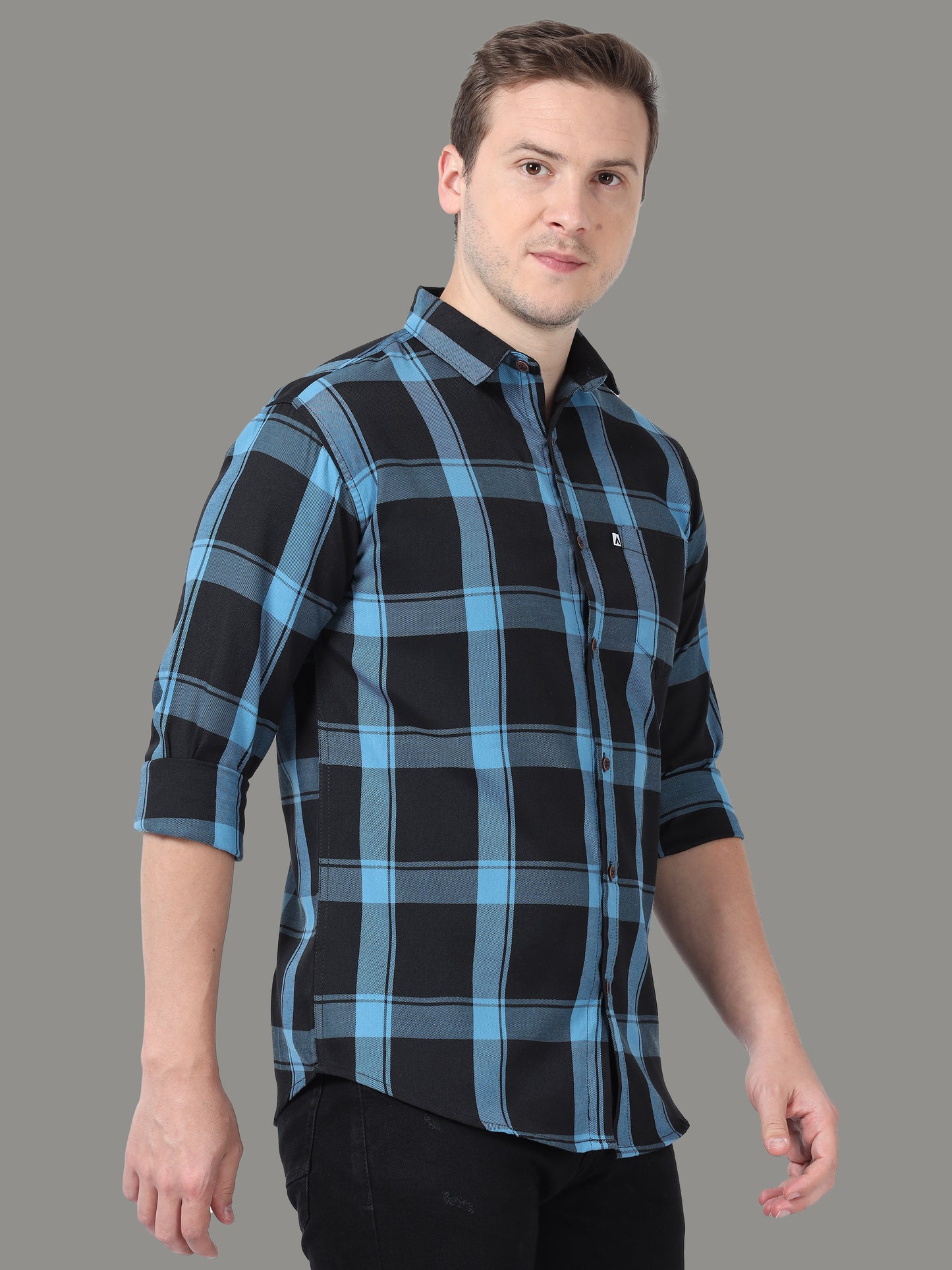 Regular Fit Cotton Light Blue Check Shirt for Men
