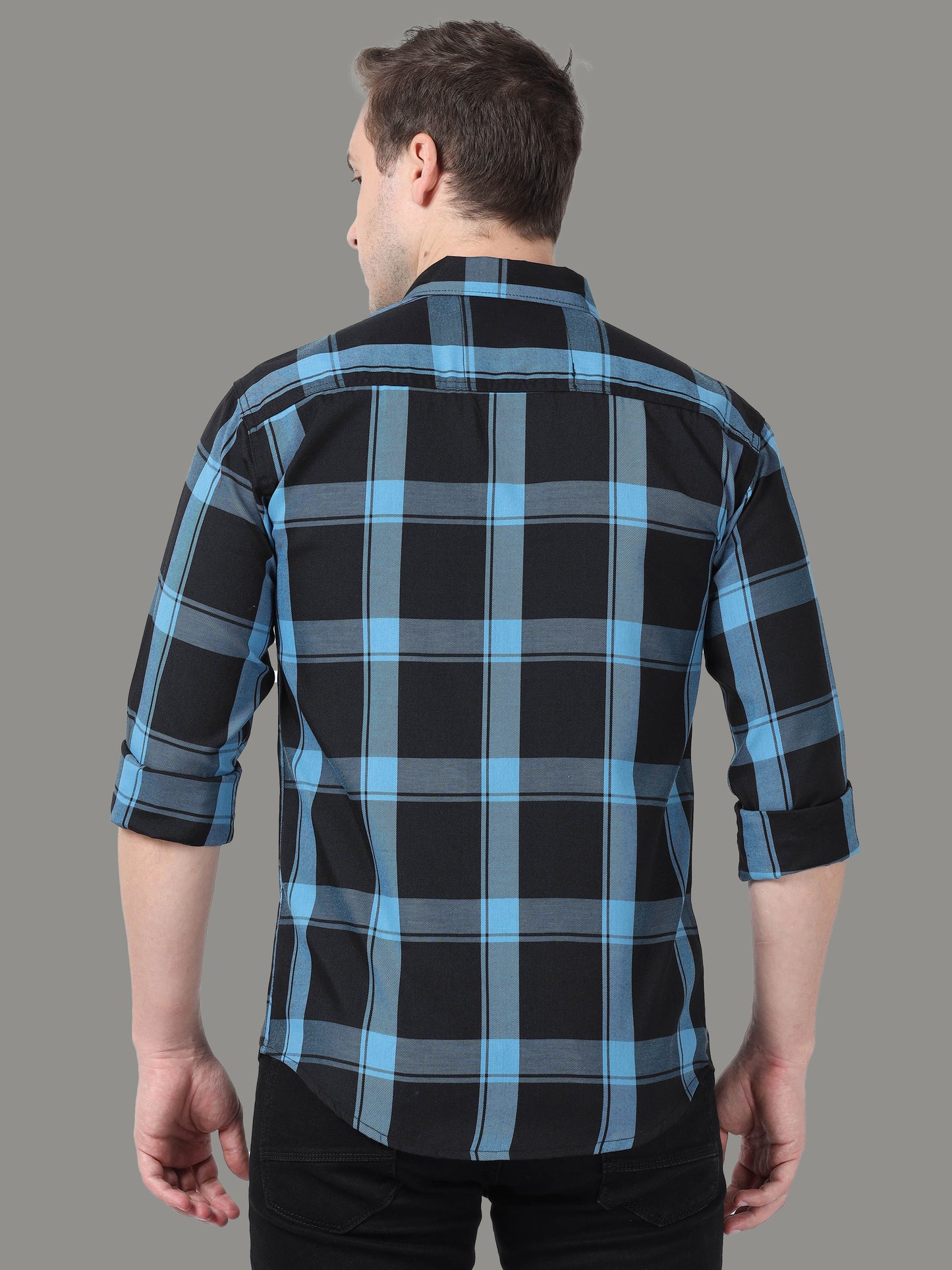 Regular Fit Cotton Light Blue Check Shirt for Men