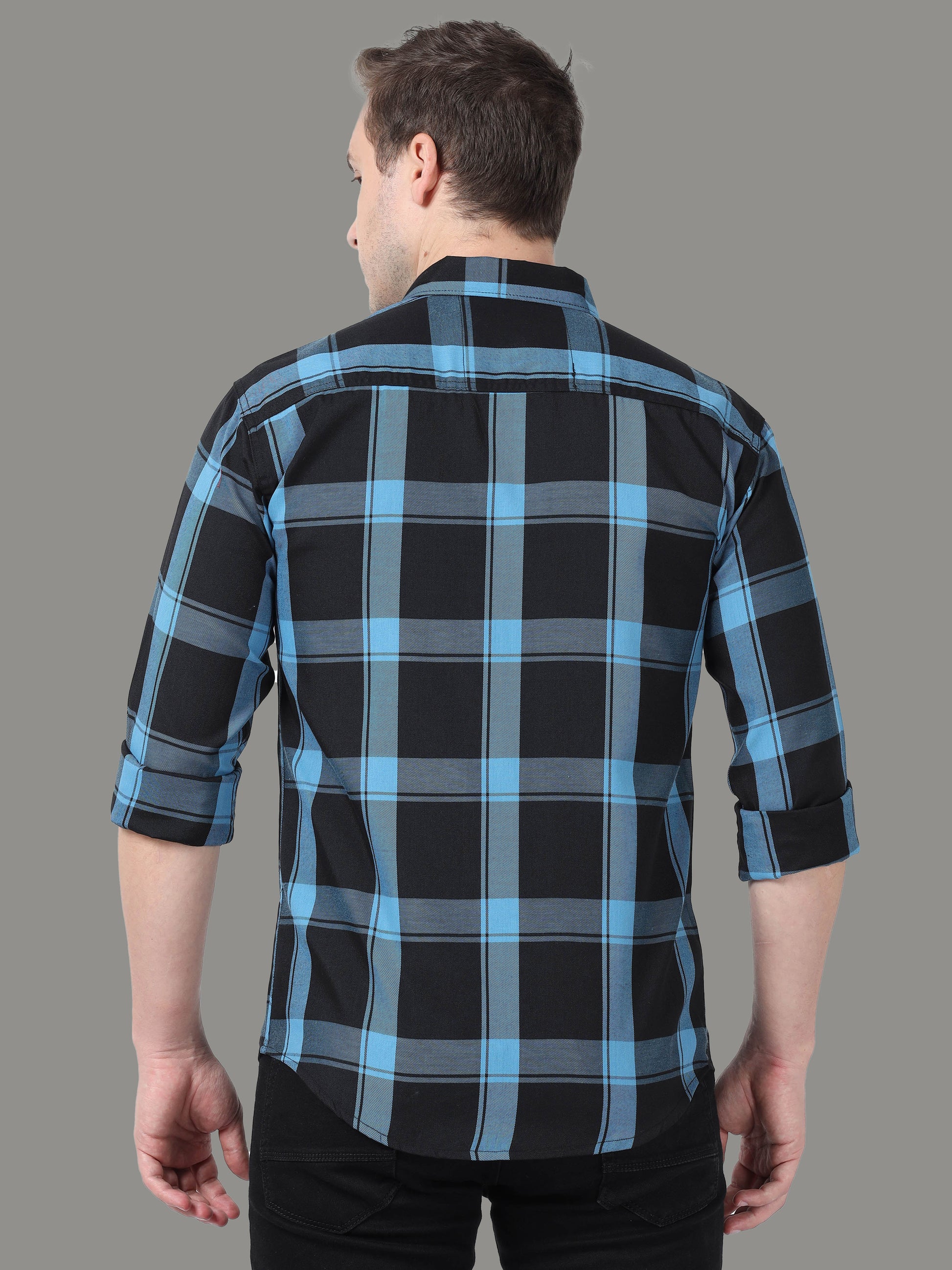 Regular Fit Cotton Light Blue Check Shirt for Men