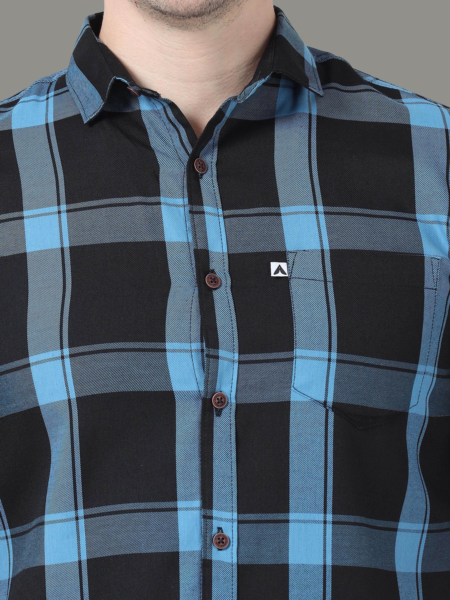 Regular Fit Cotton Light Blue Check Shirt for Men