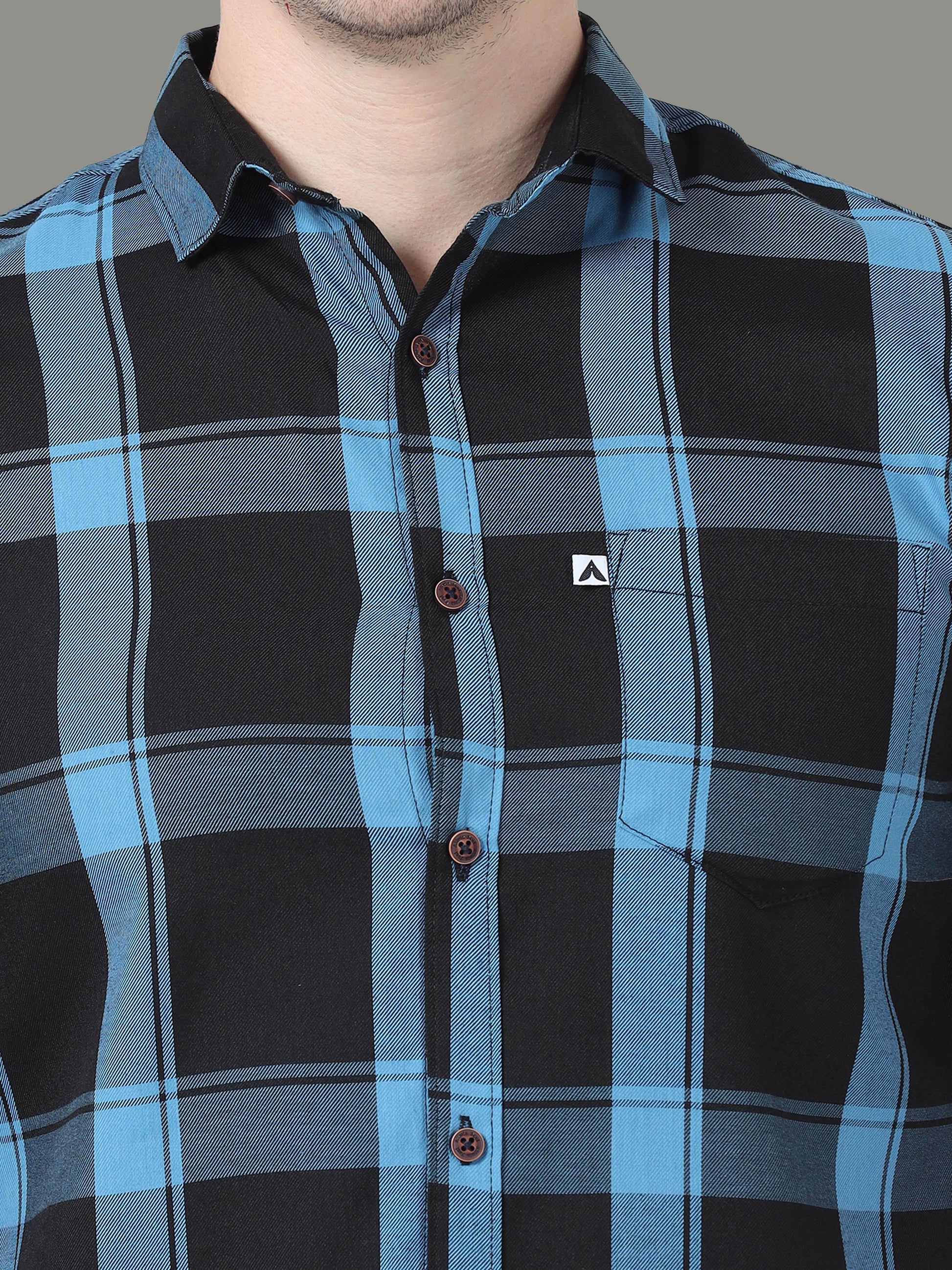 Regular Fit Cotton Light Blue Check Shirt for Men