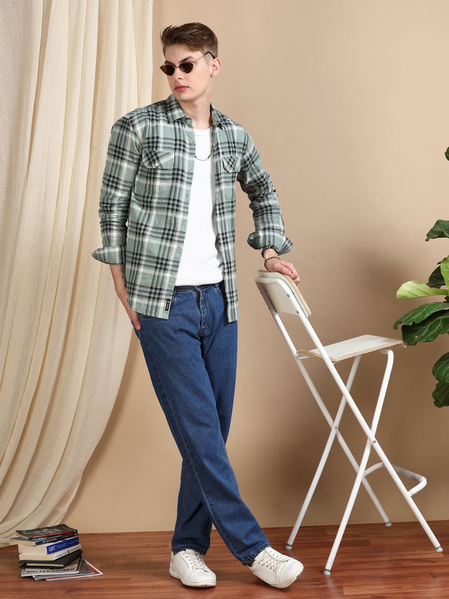 Imported Dobby Green Check Print Shirt Men