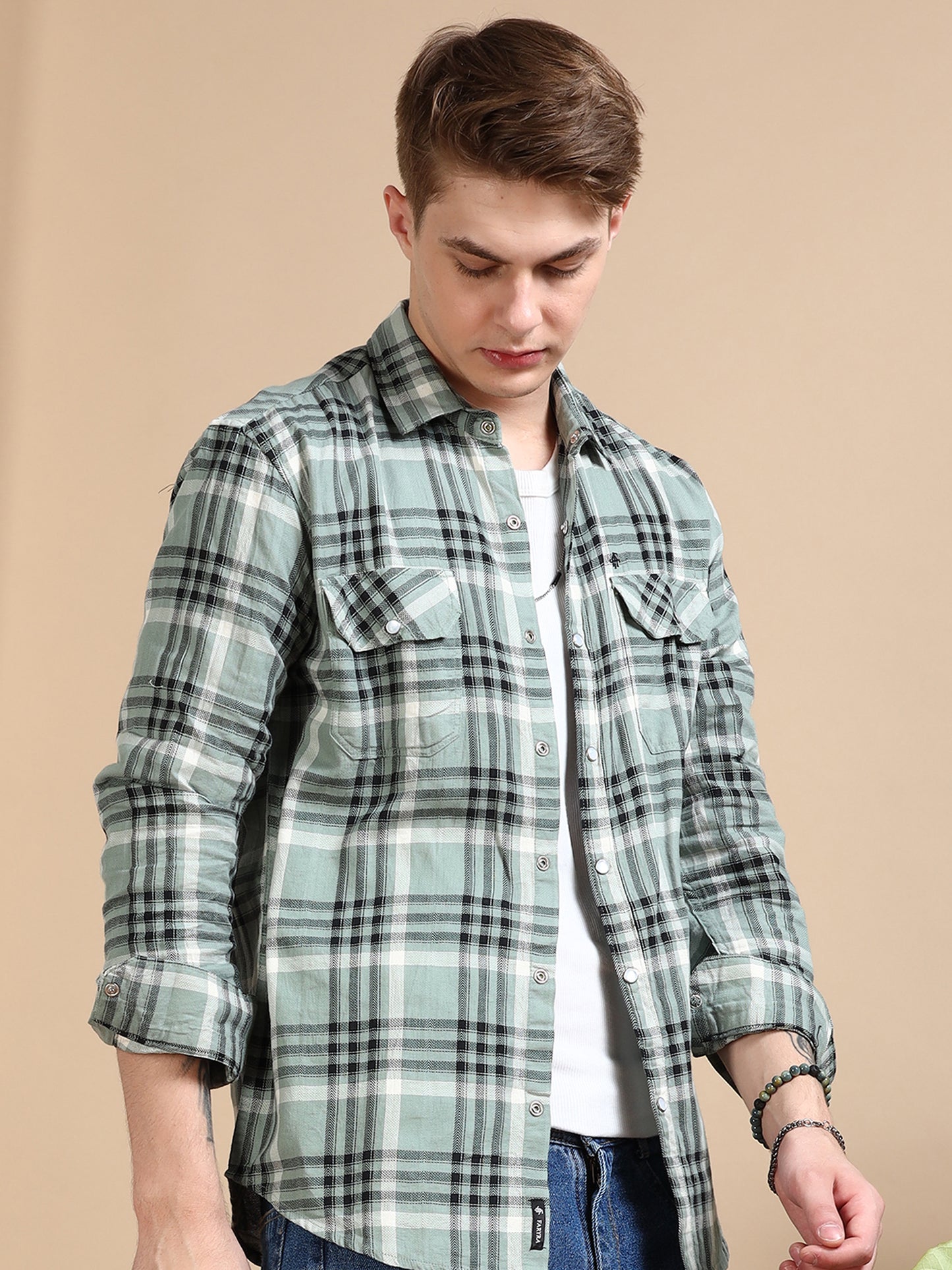 Imported Dobby Green Check Print Shirt Men