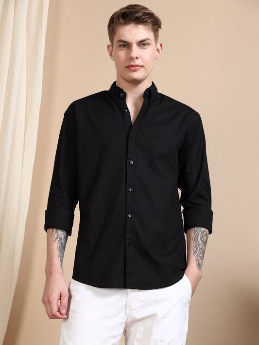 Solid Linen Black Shirt For Men