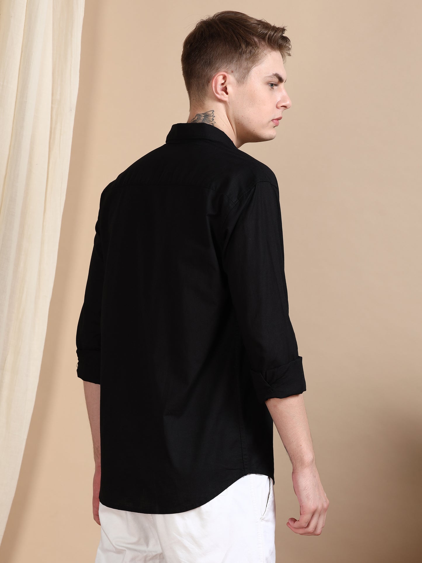 Solid Linen Black Shirt For Men