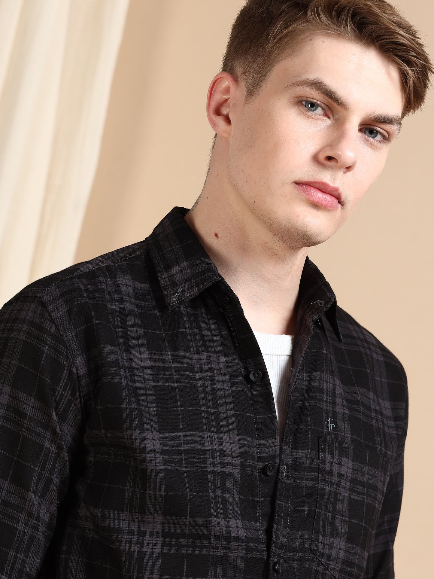 Ash Grey Casual Shirts Check Pattern for Men
