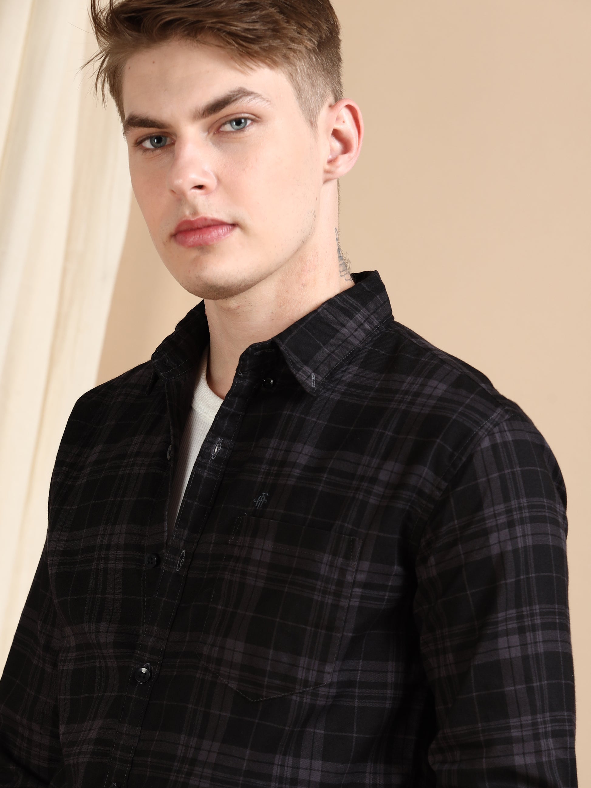 Ash Grey Casual Shirts Check Pattern for Men