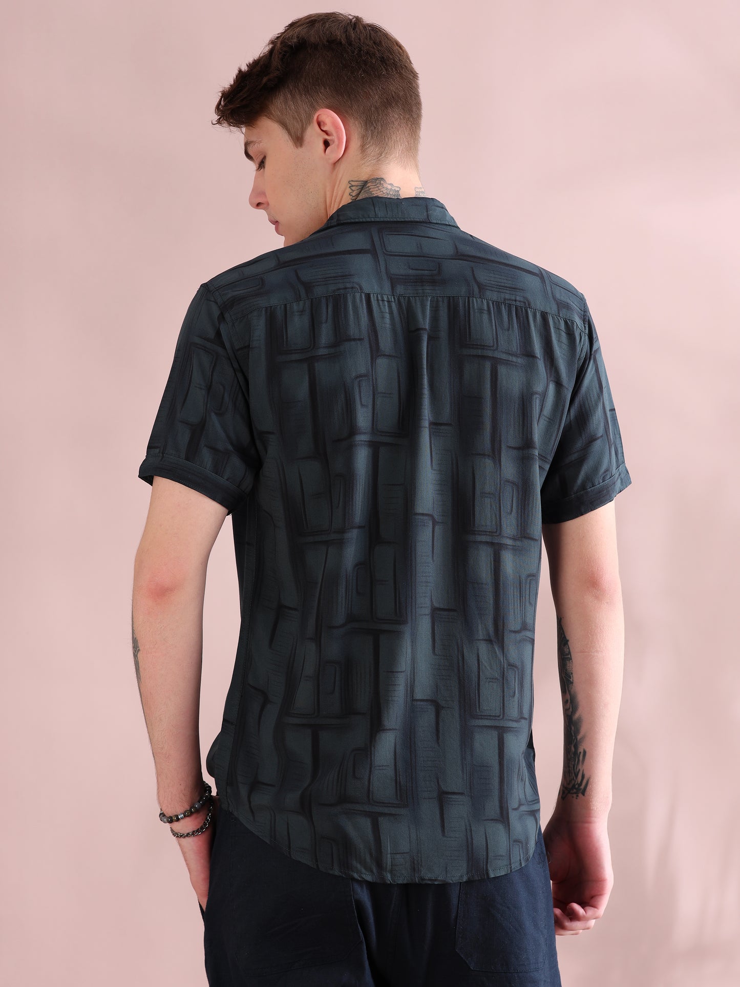 Half Sleeves Rayon Grey Printed Shirt For Men