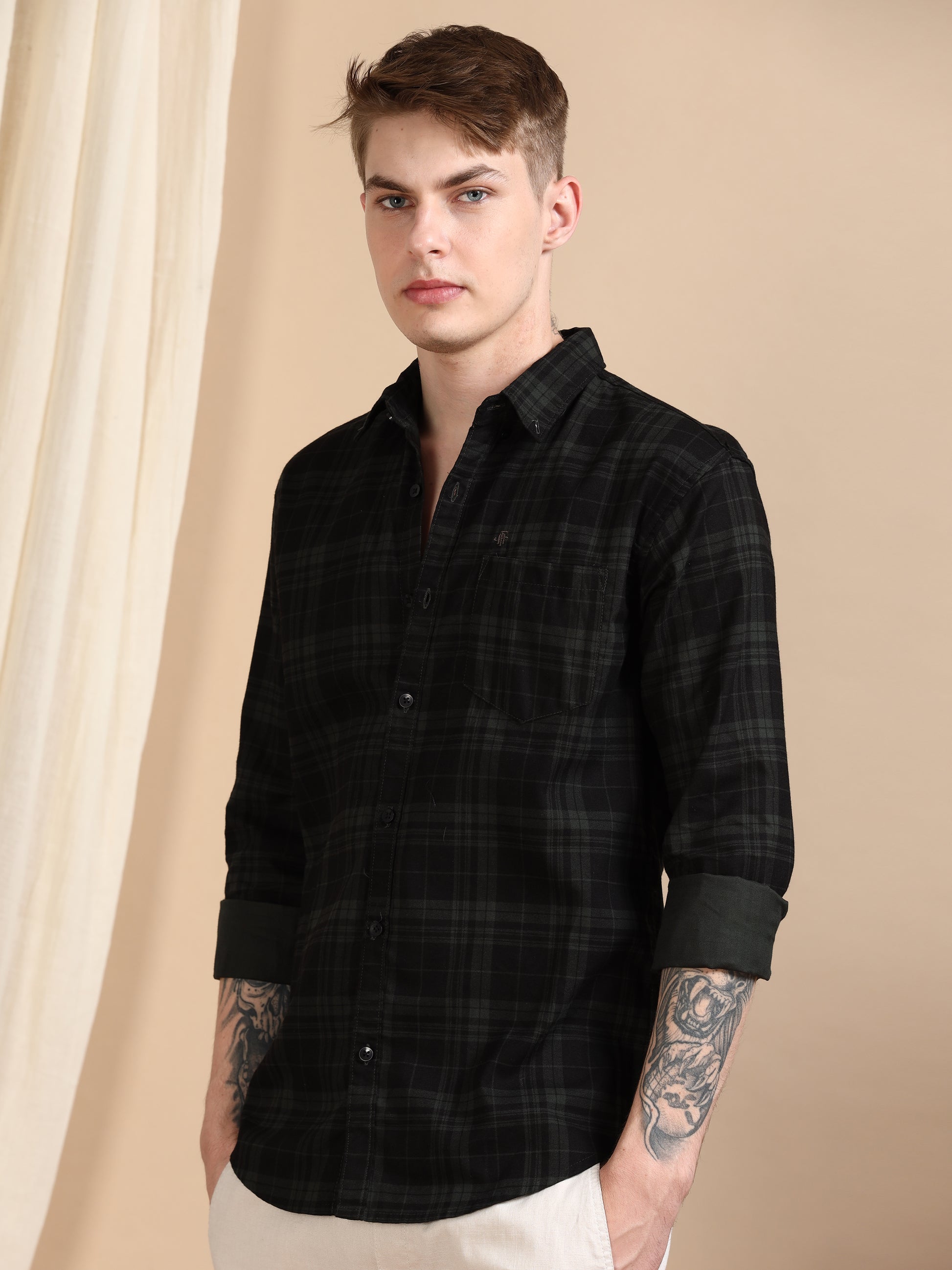 Casual Sea Green Regular Check Shirt For Men