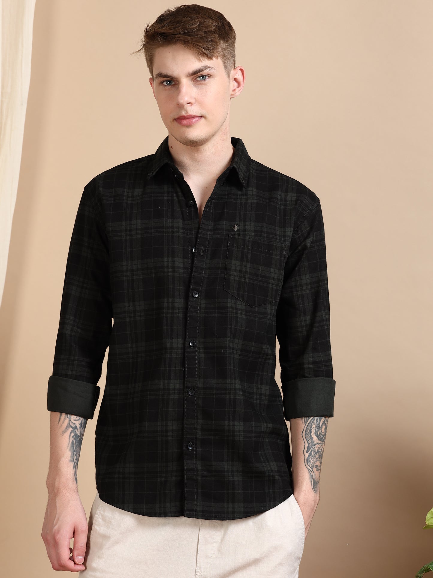 Casual Sea Green Regular Check Shirt For Men
