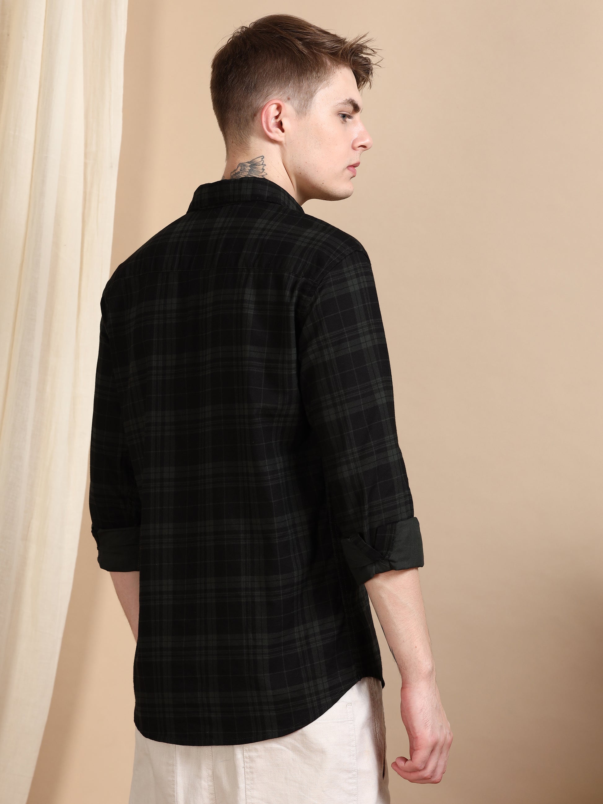 Casual Sea Green Regular Check Shirt For Men