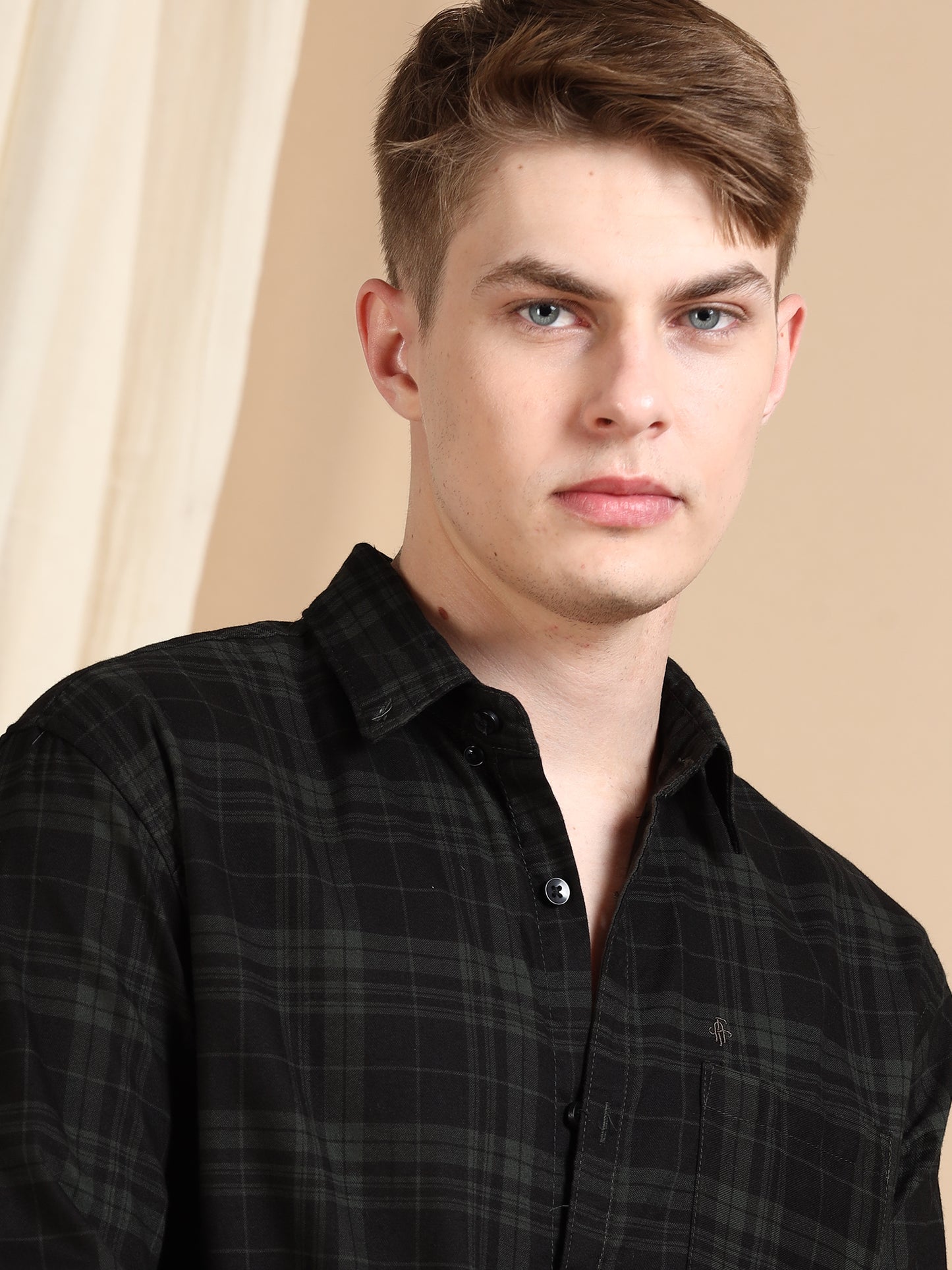 Casual Sea Green Regular Check Shirt For Men