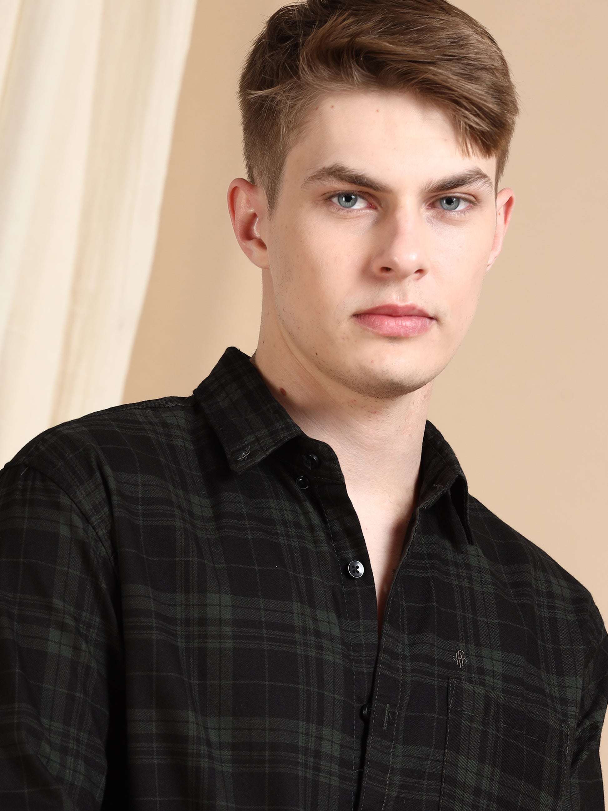 Casual Sea Green Regular Check Shirt For Men