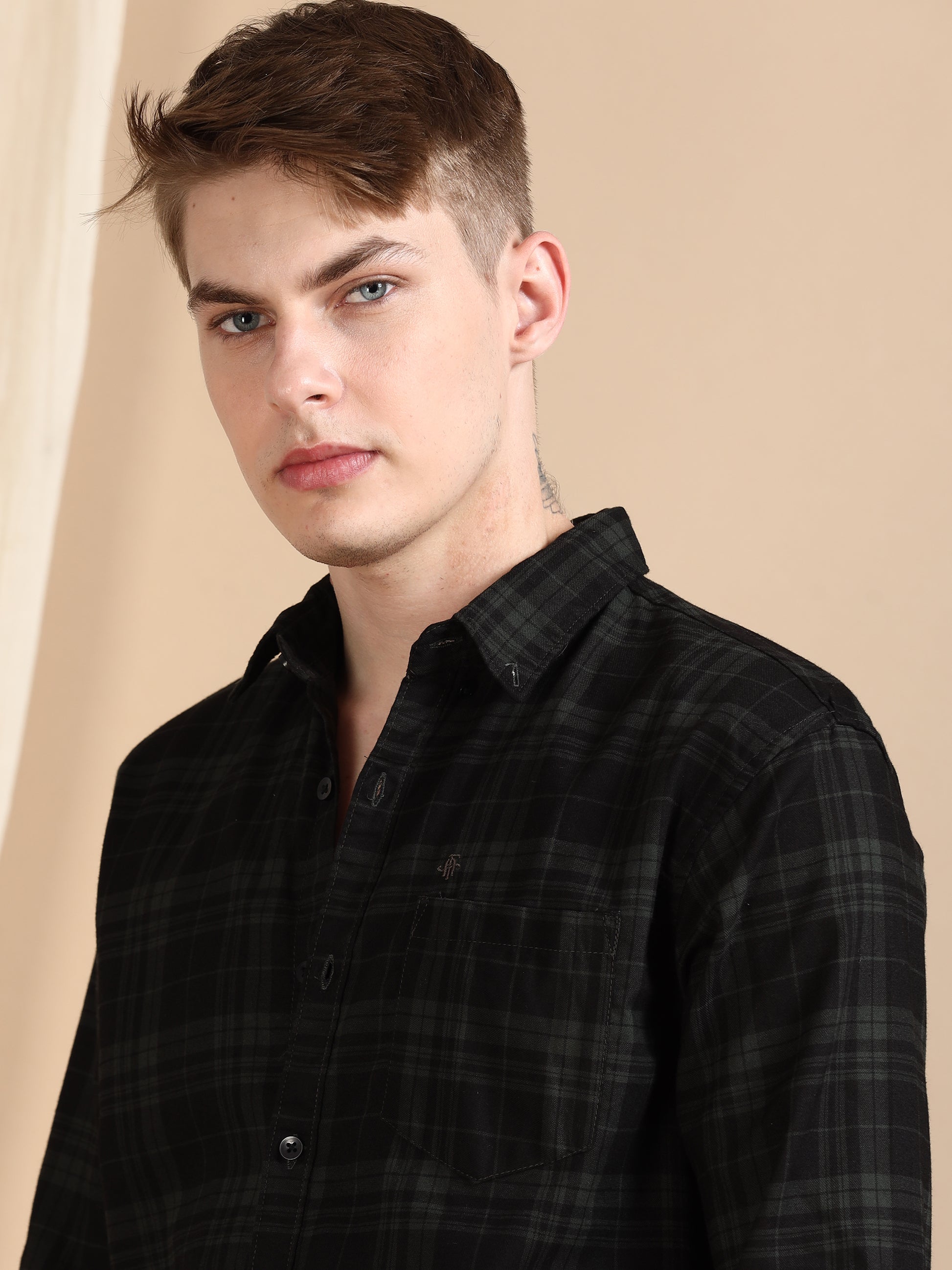 Casual Sea Green Regular Check Shirt For Men