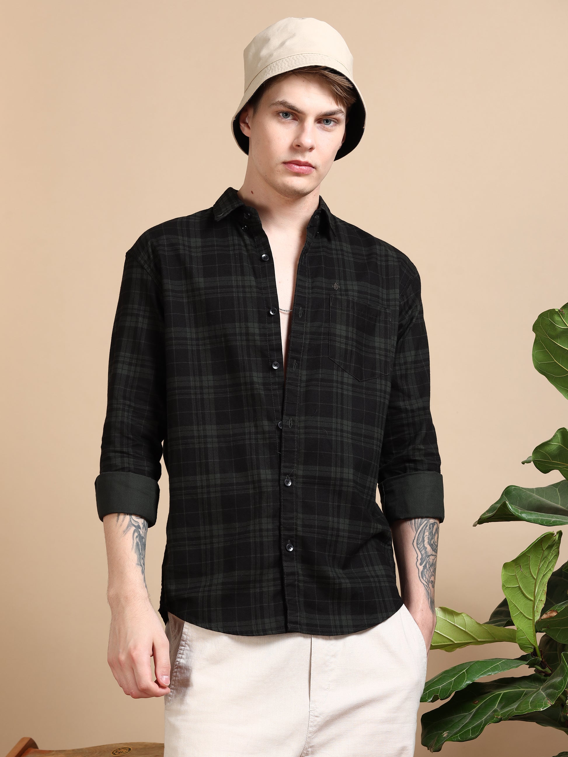 Casual Sea Green Regular Check Shirt For Men