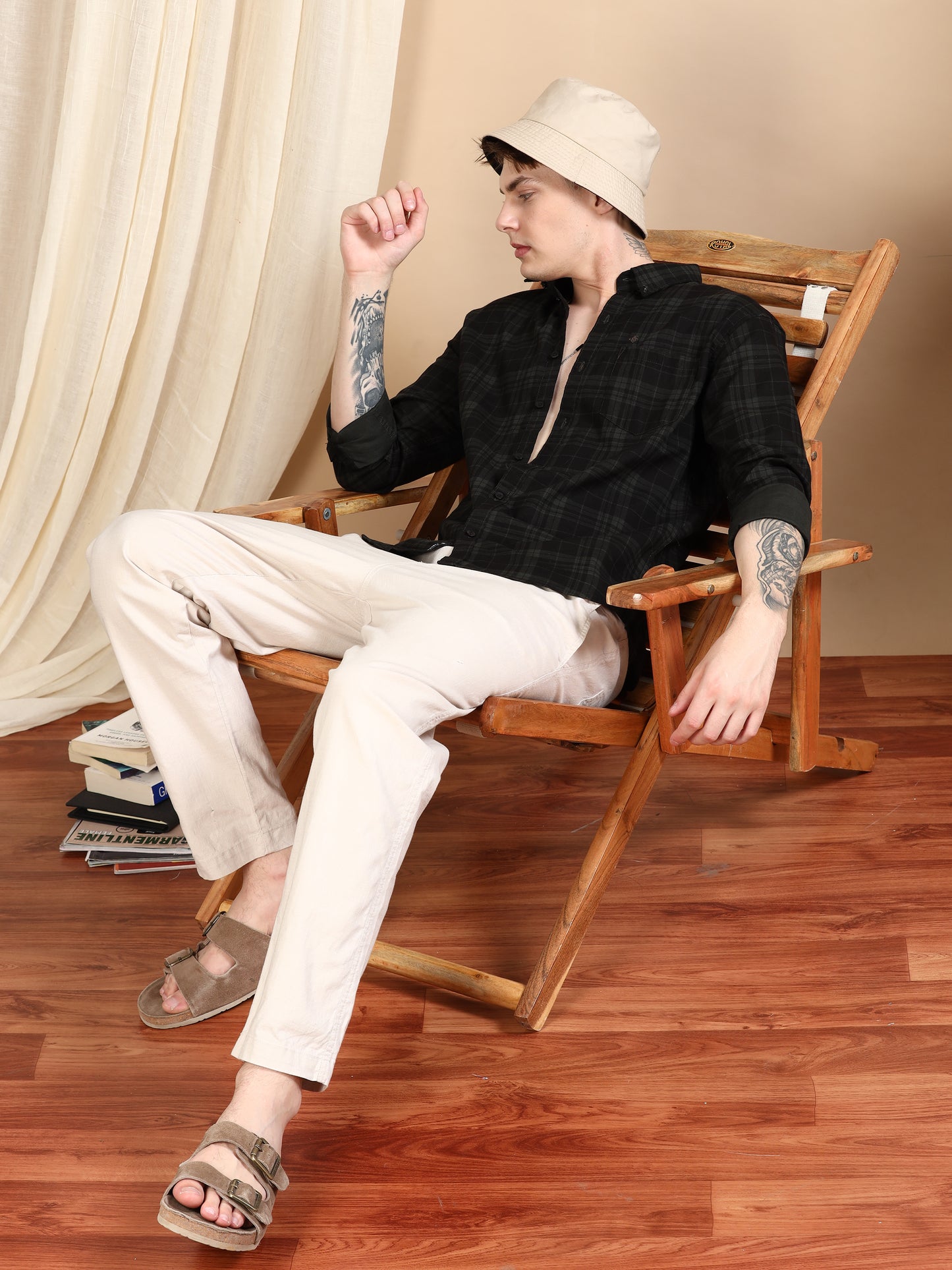 Casual Sea Green Regular Check Shirt For Men