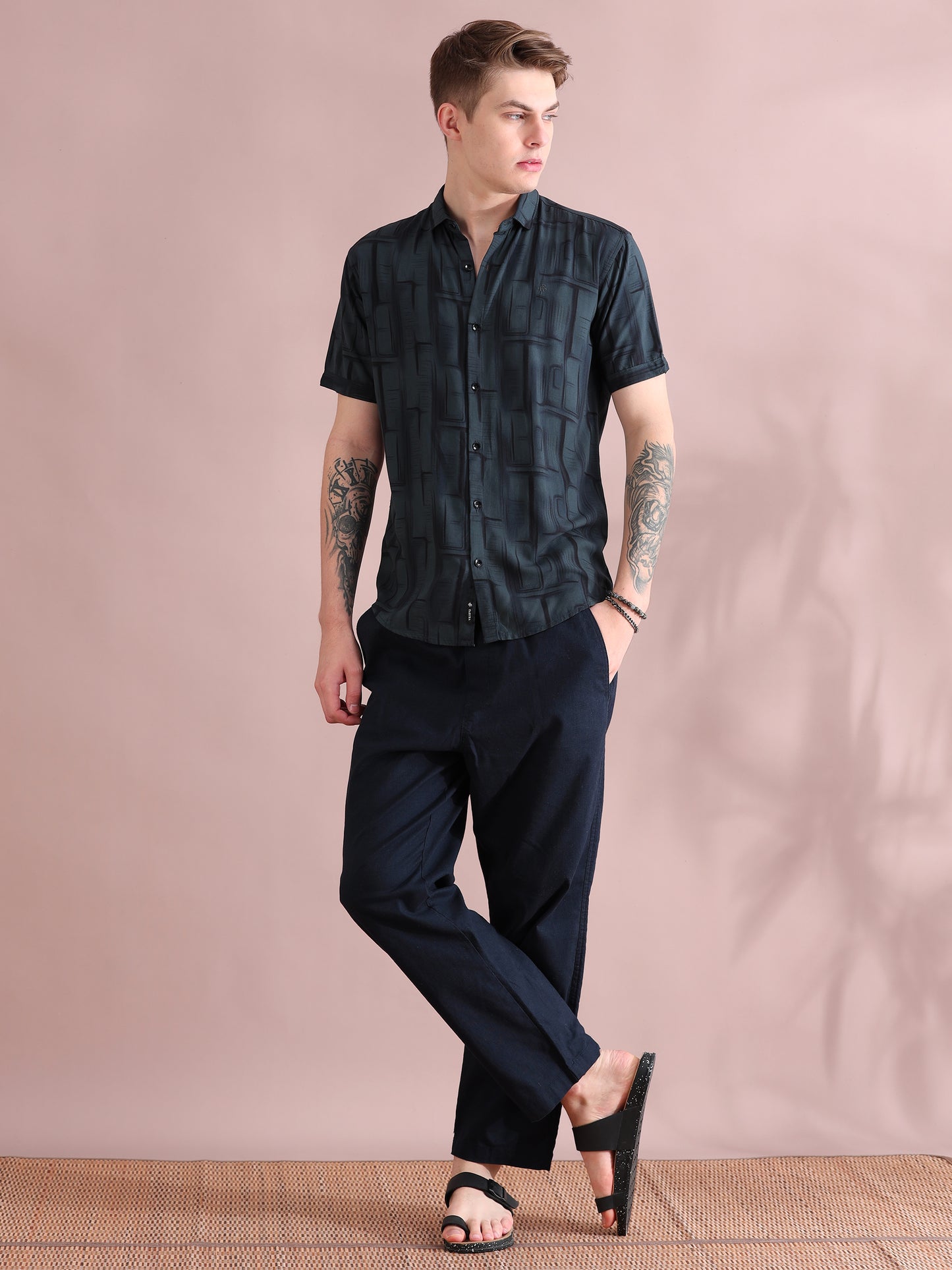 Half Sleeves Rayon Grey Printed Shirt For Men