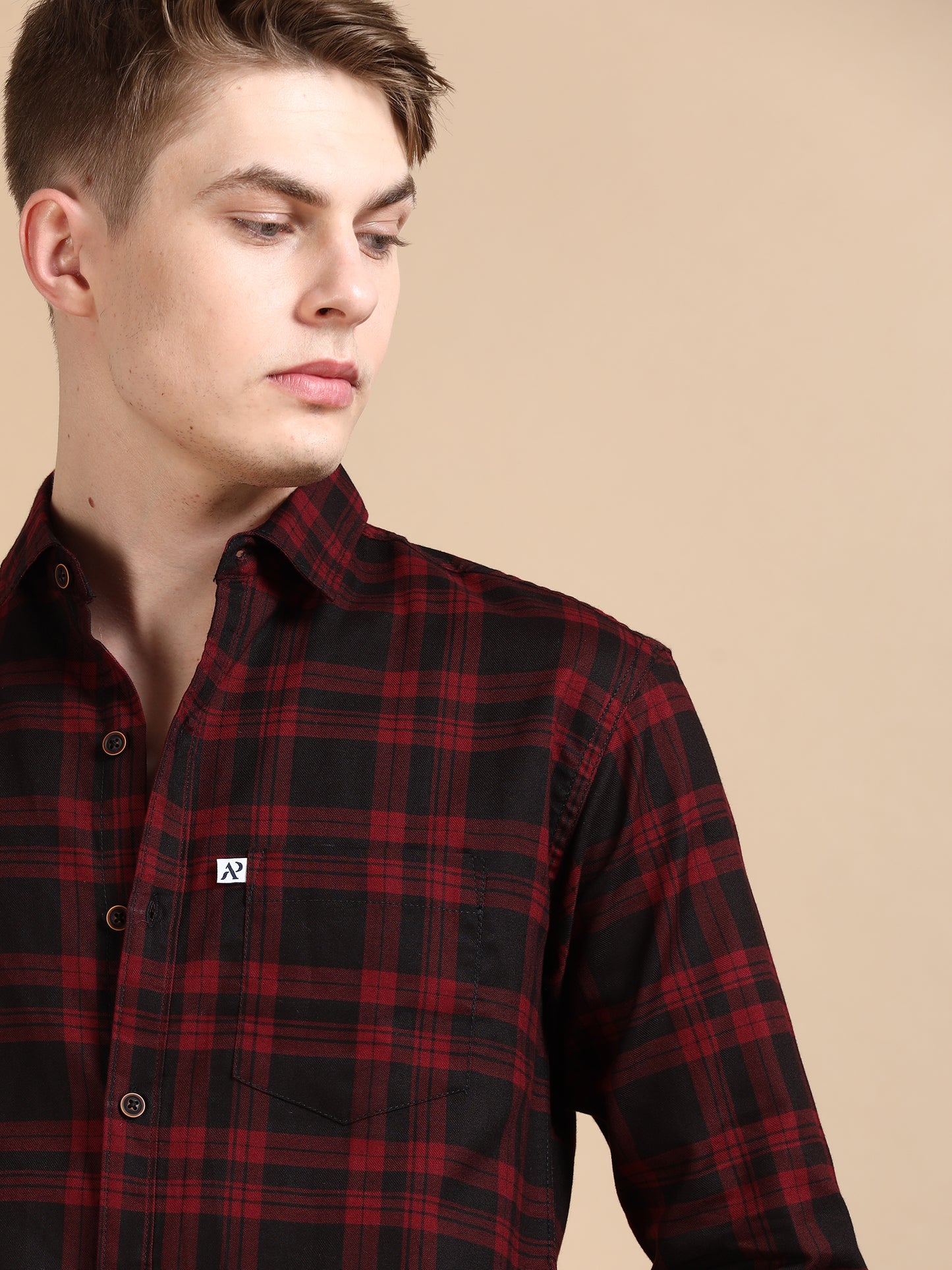 Cotton Blend Maroon Colour Check Shirt For Men