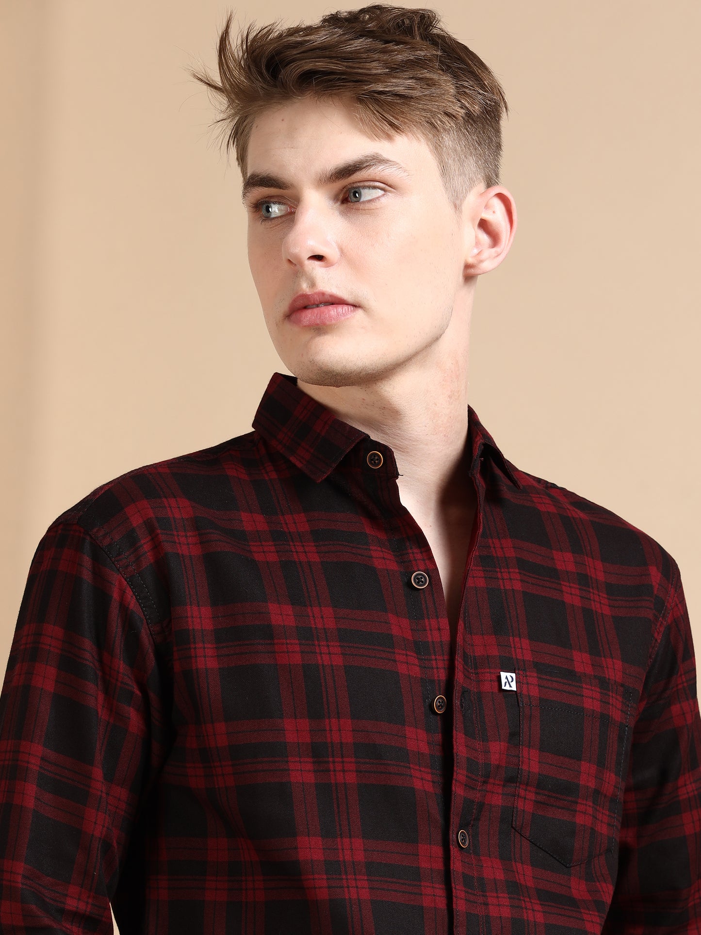 Cotton Blend Maroon Colour Check Shirt For Men
