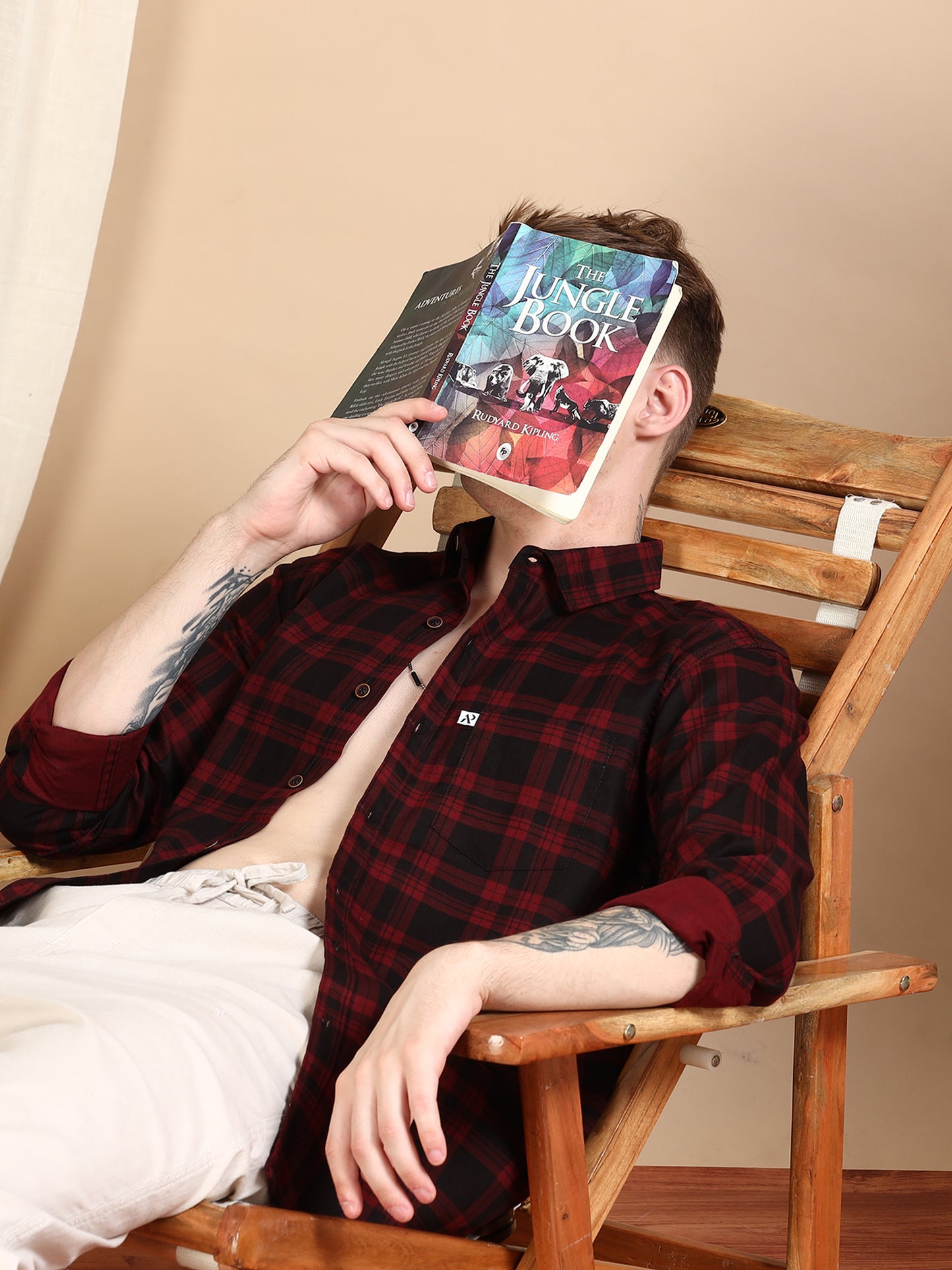 Cotton Blend Maroon Colour Check Shirt For Men