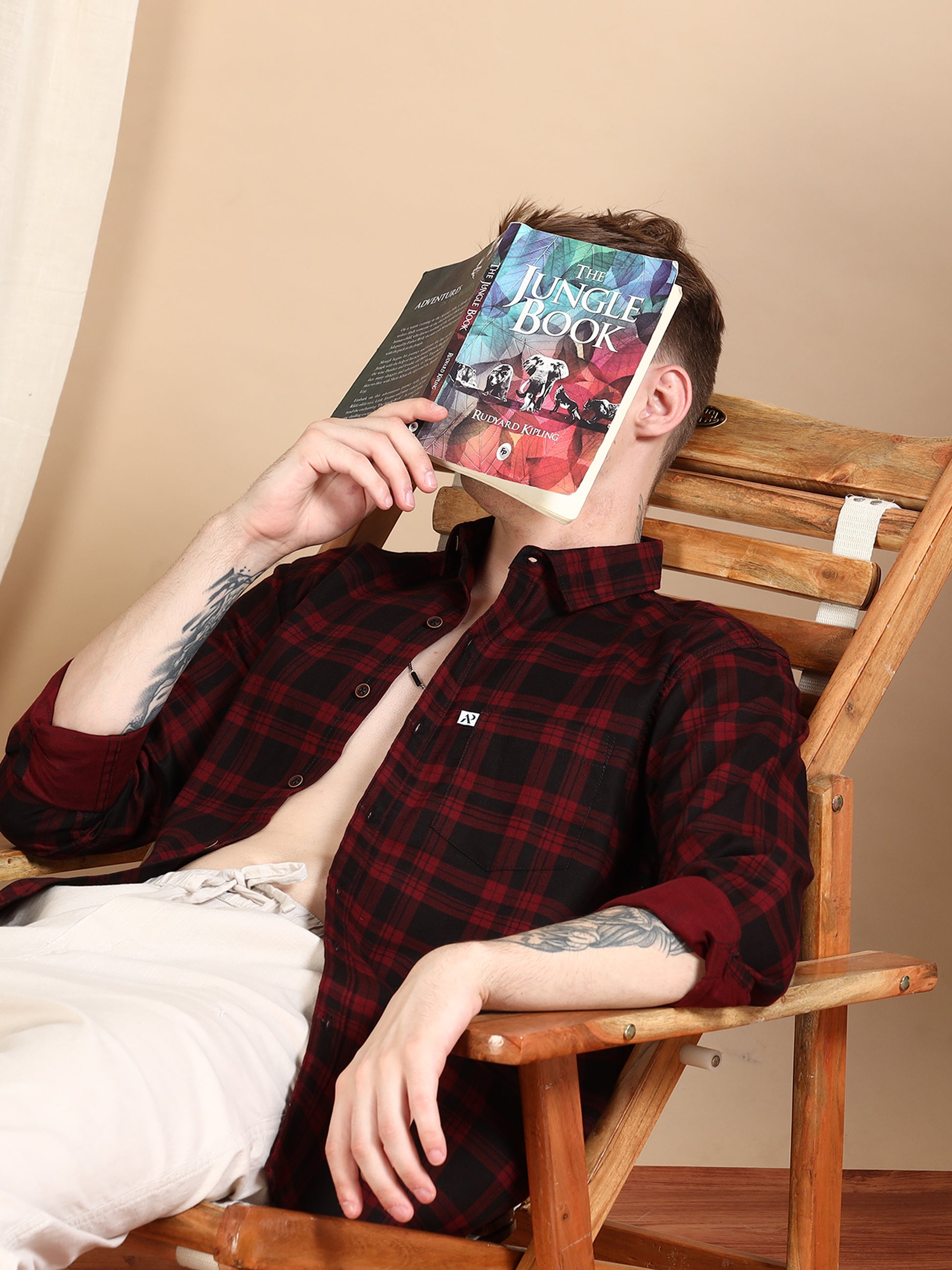 Cotton Blend Maroon Colour Check Shirt For Men