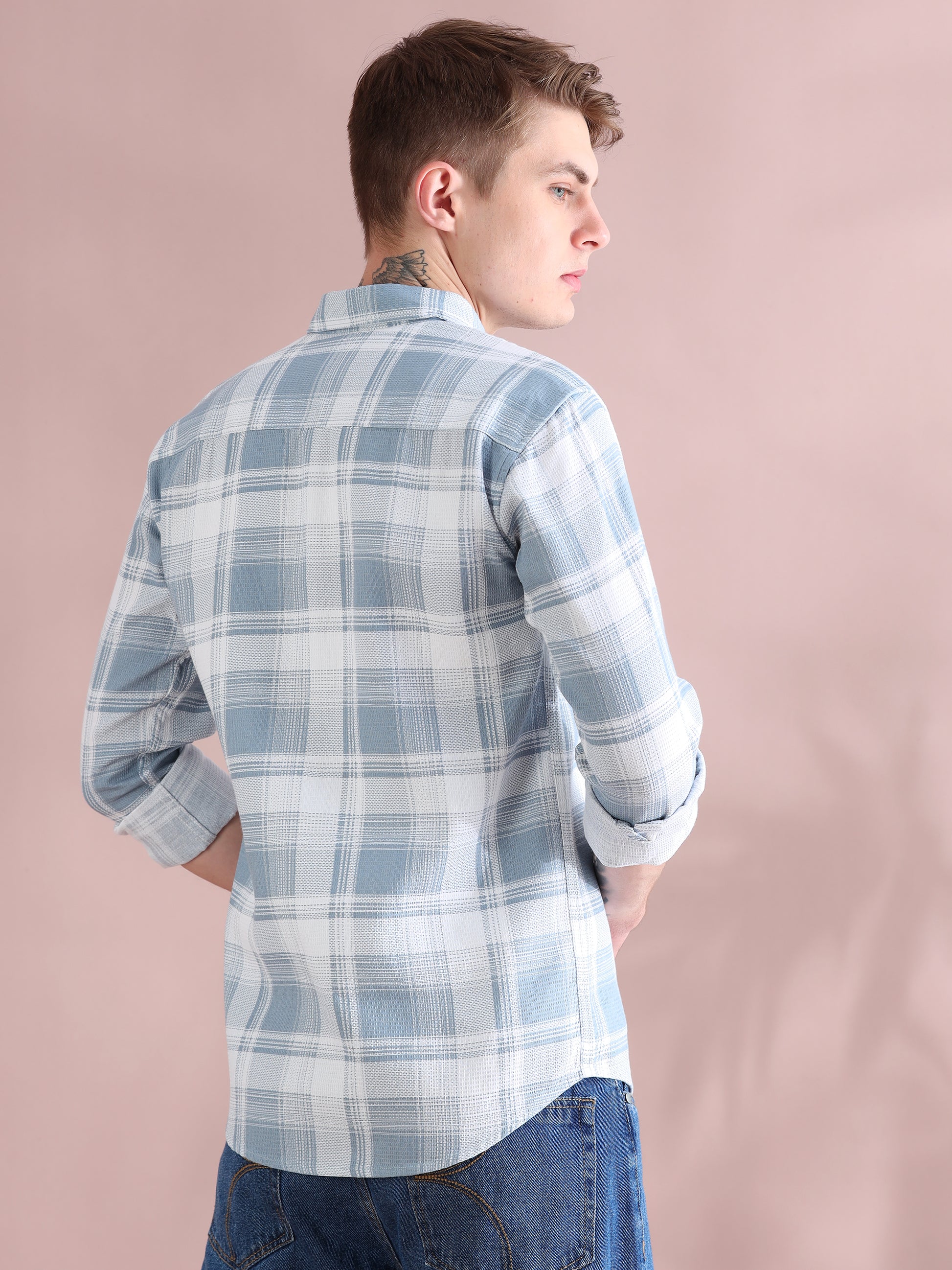 Grey Mocklin Full Sleeve Check Shirt Men