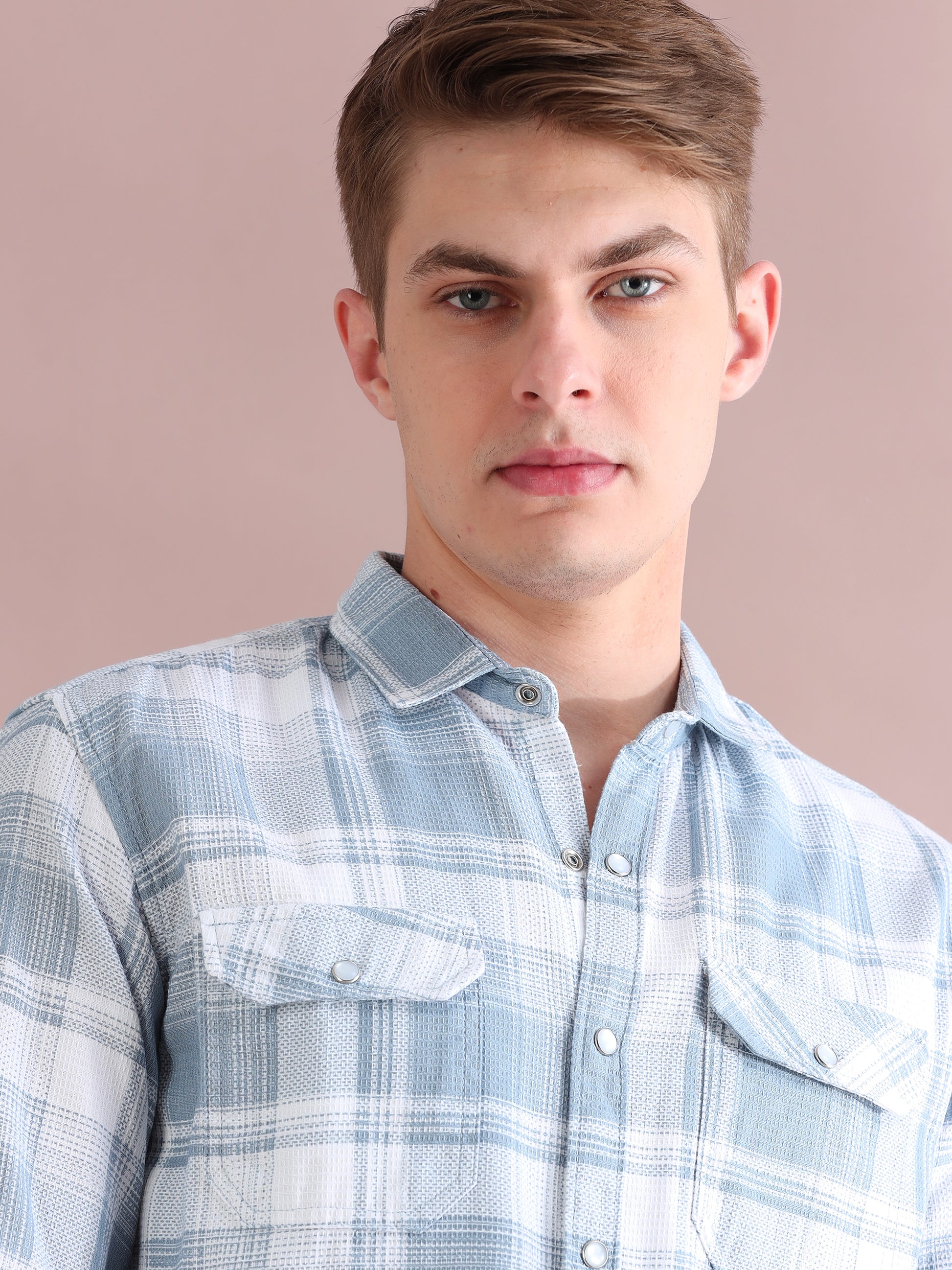 Grey Mocklin Full Sleeve Check Shirt Men