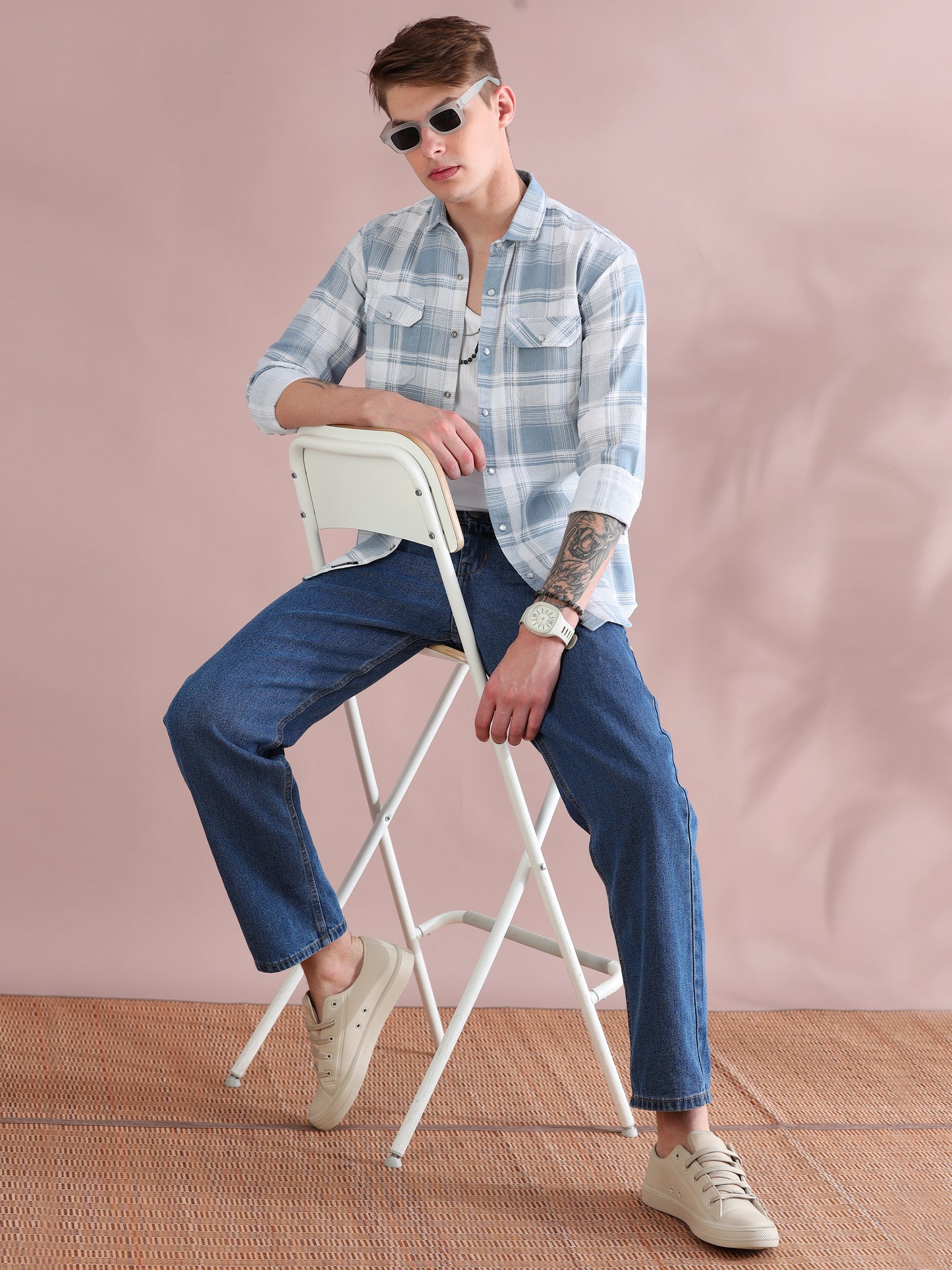 Grey Mocklin Full Sleeve Check Shirt Men