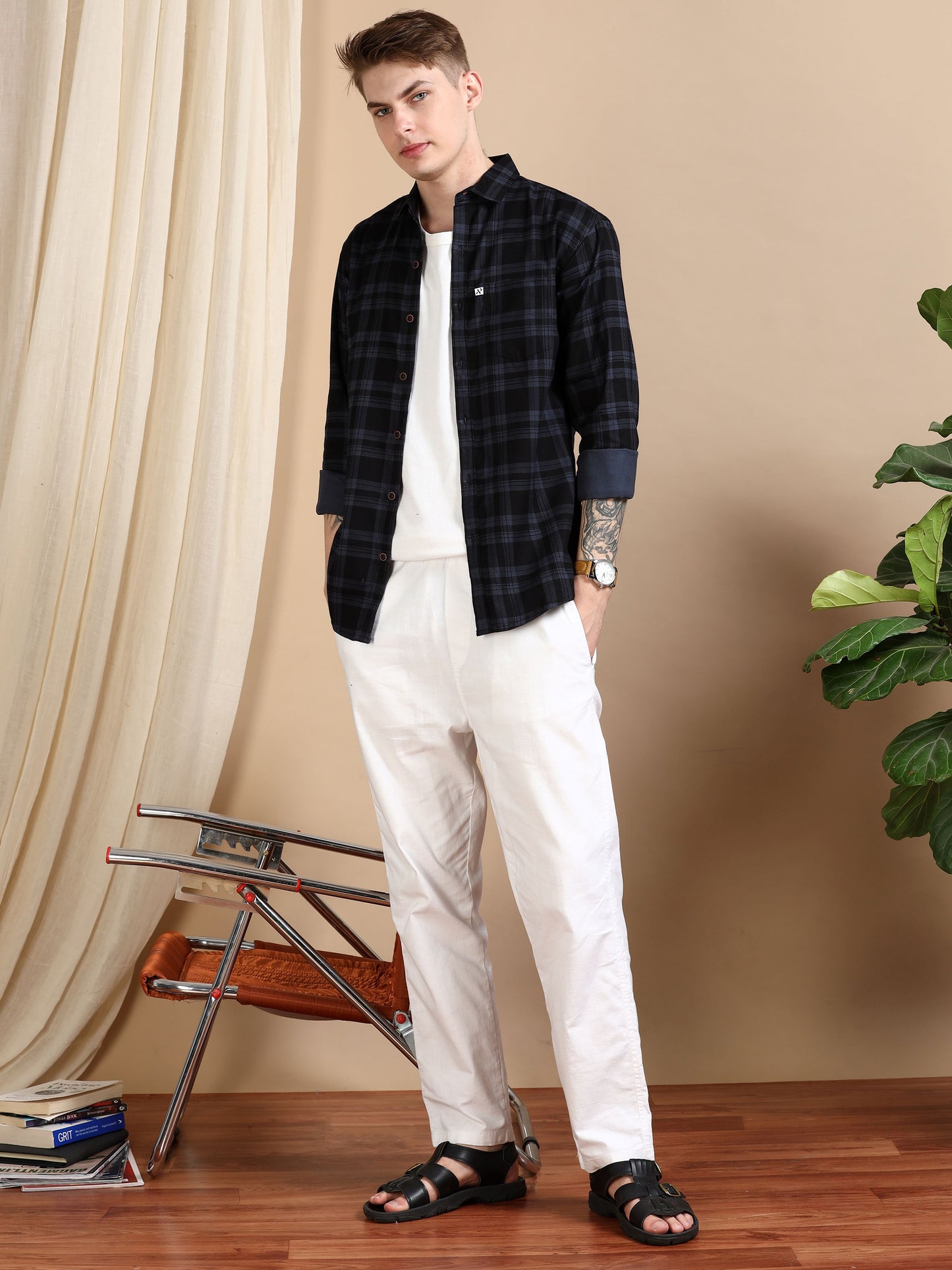 Ashgrey Cotton Blend Trendy Checked Shirts For Men