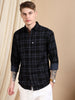 Blue Cotton Blend Checks Shirt For Men