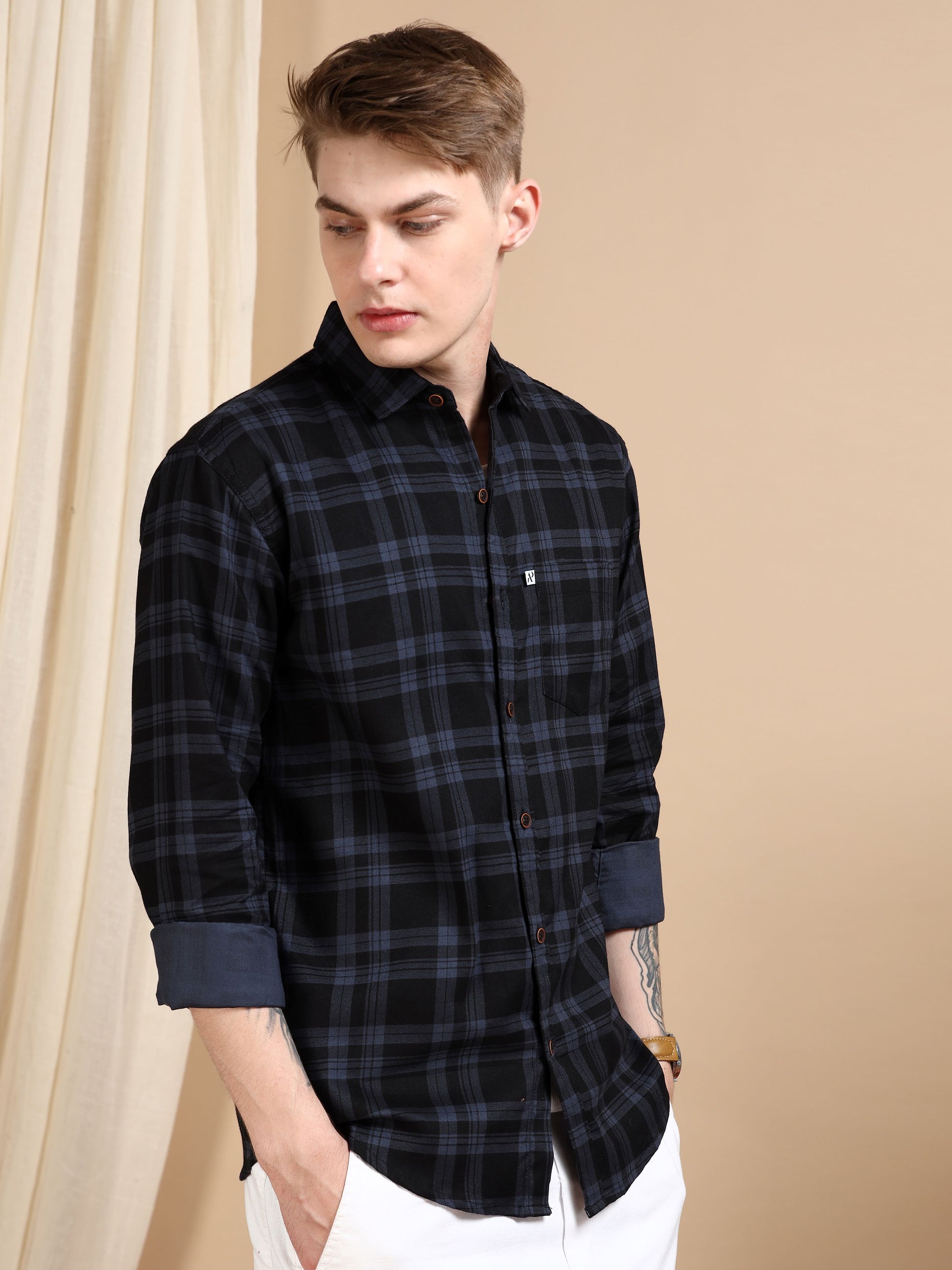 Ashgrey Cotton Blend Trendy Checked Shirts For Men