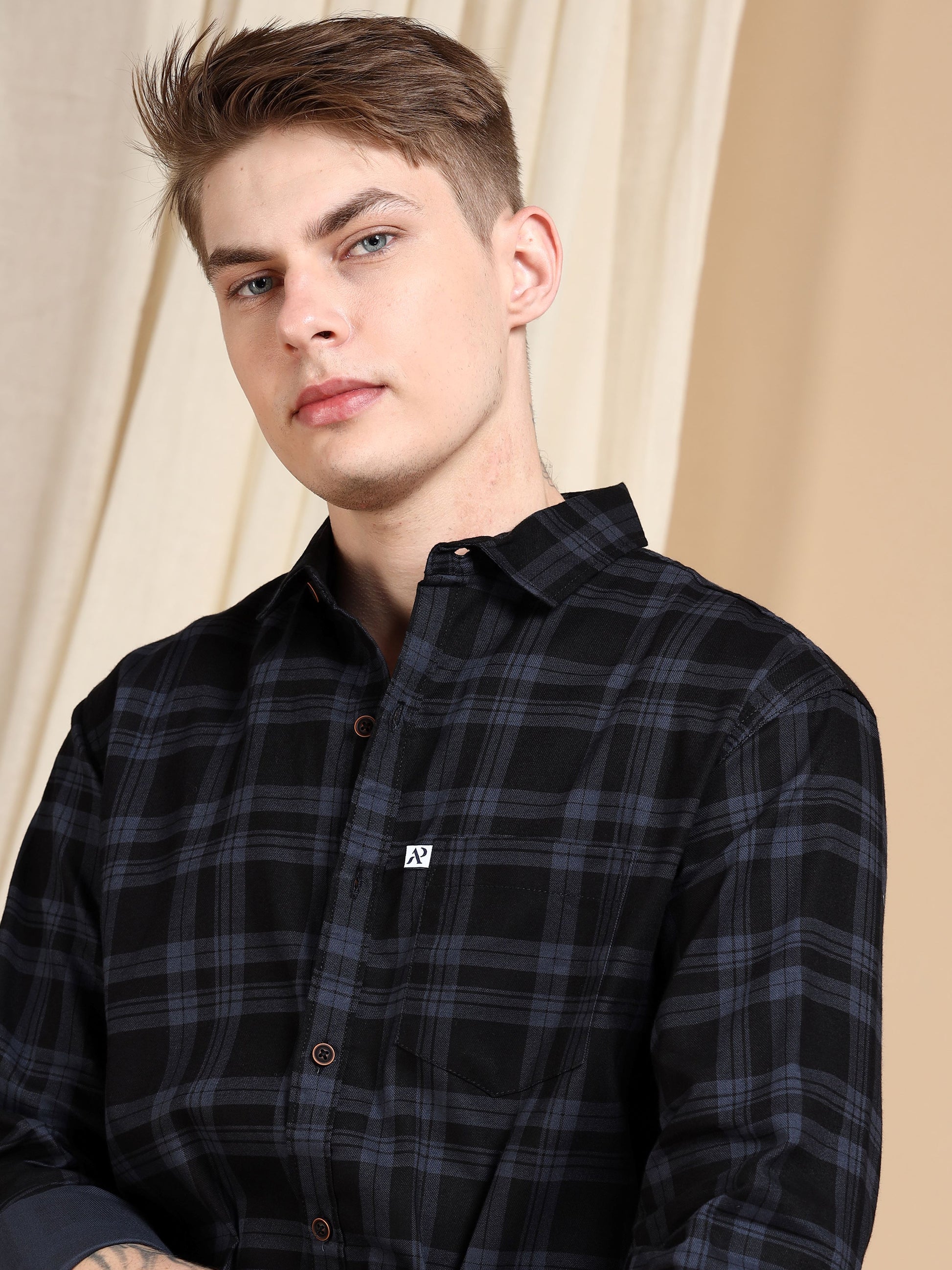 Ashgrey Cotton Blend Trendy Checked Shirts For Men